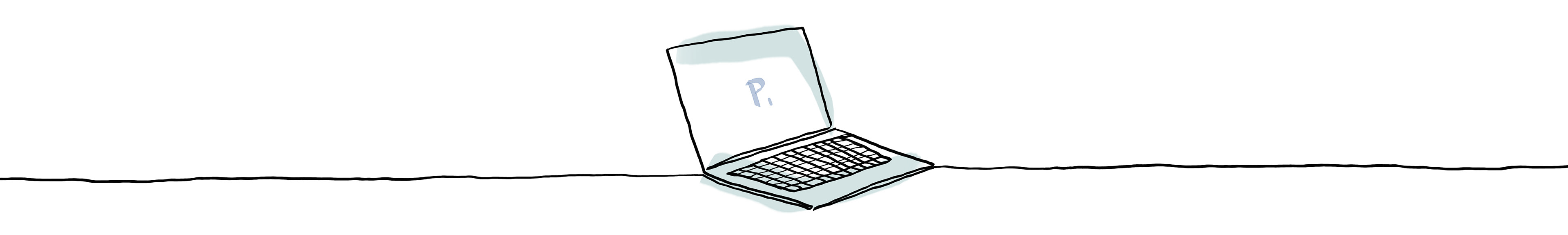 A laptop drawn with a continuous line by Catherine, your next copy editor and proofreader.