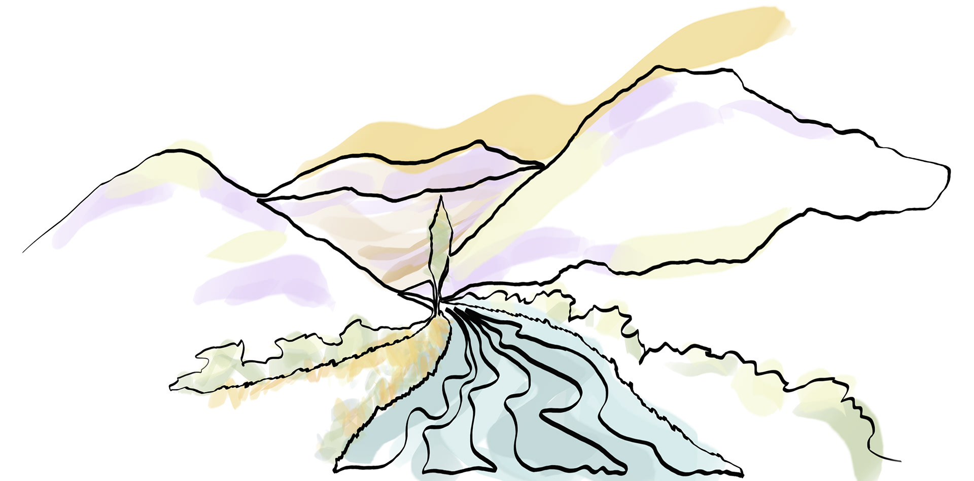 A calming landscape of a sunset drawn by Catherine
