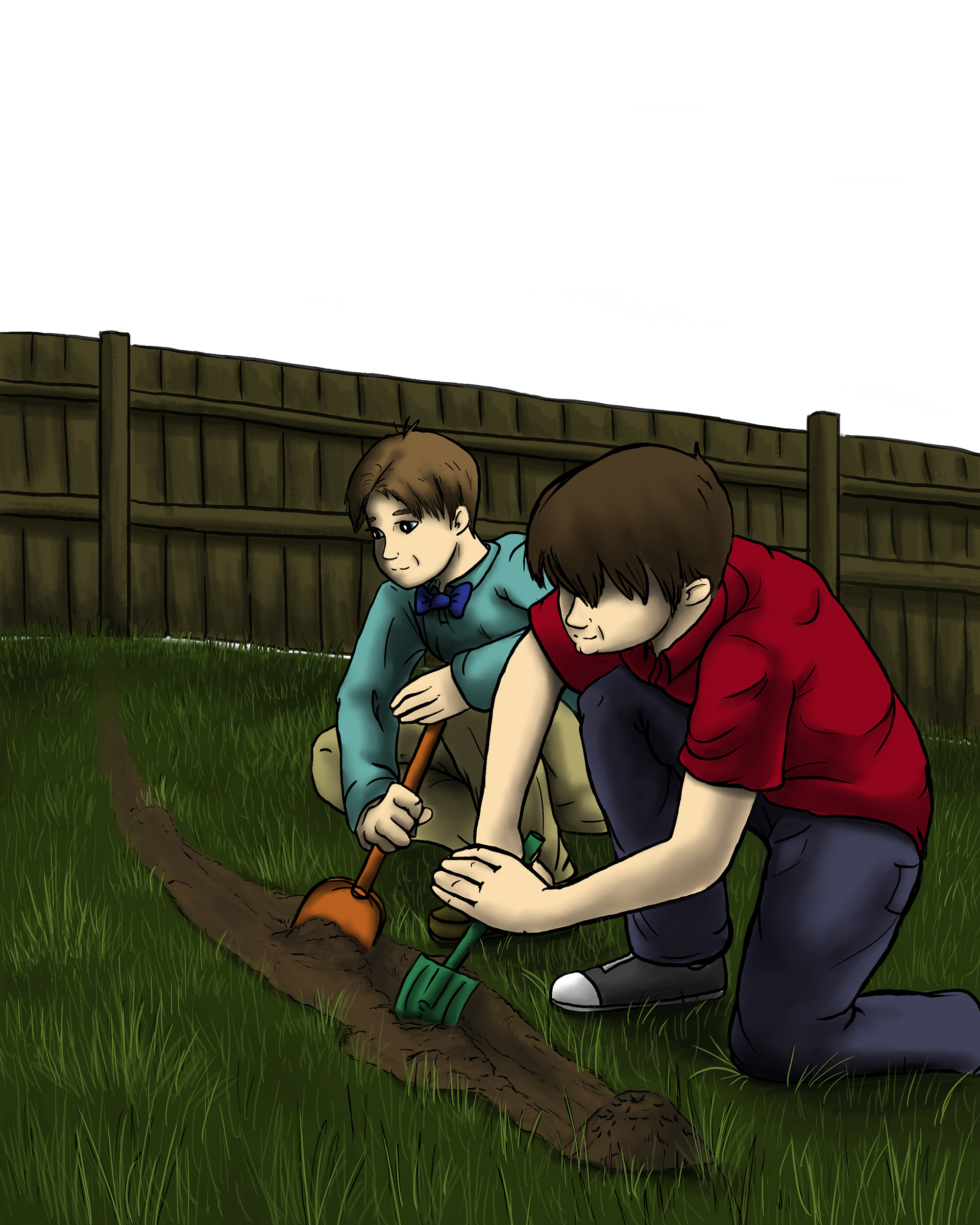 Stiles and Brother building trench for ants.