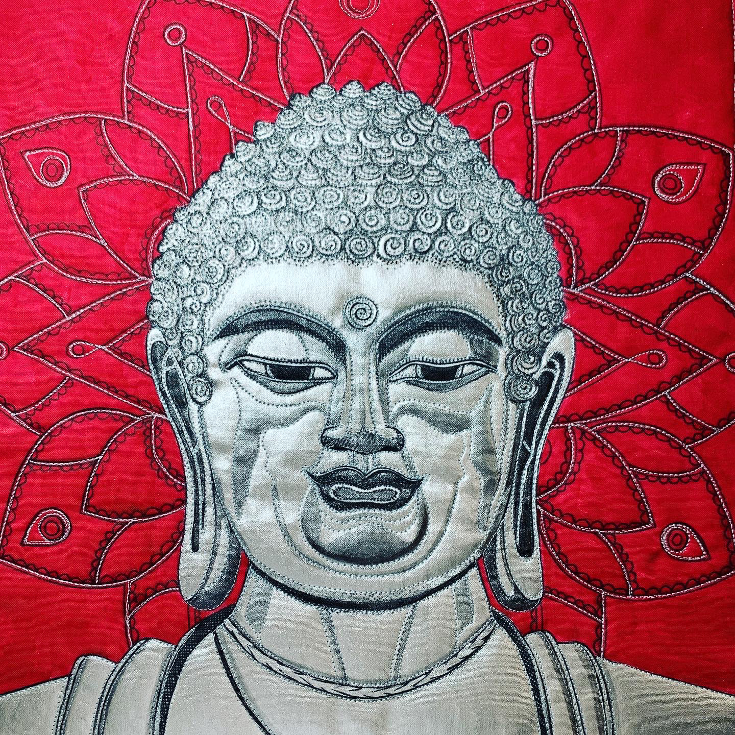 Silver Buddha on Red