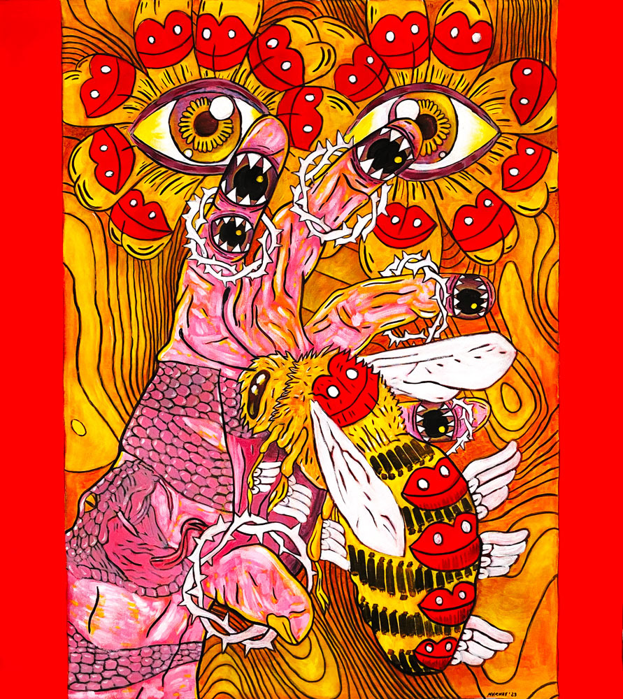 By human hand (acrylics on canvas, 95x105cm)