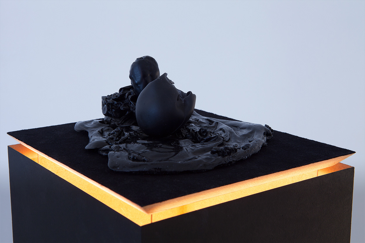 Day After Yesterday (Facing Forward), MDF, dowelling, wax, velvet, glue, paint, electric cable, switch, light, 132 x 22 x 20cm (dimensions variable)