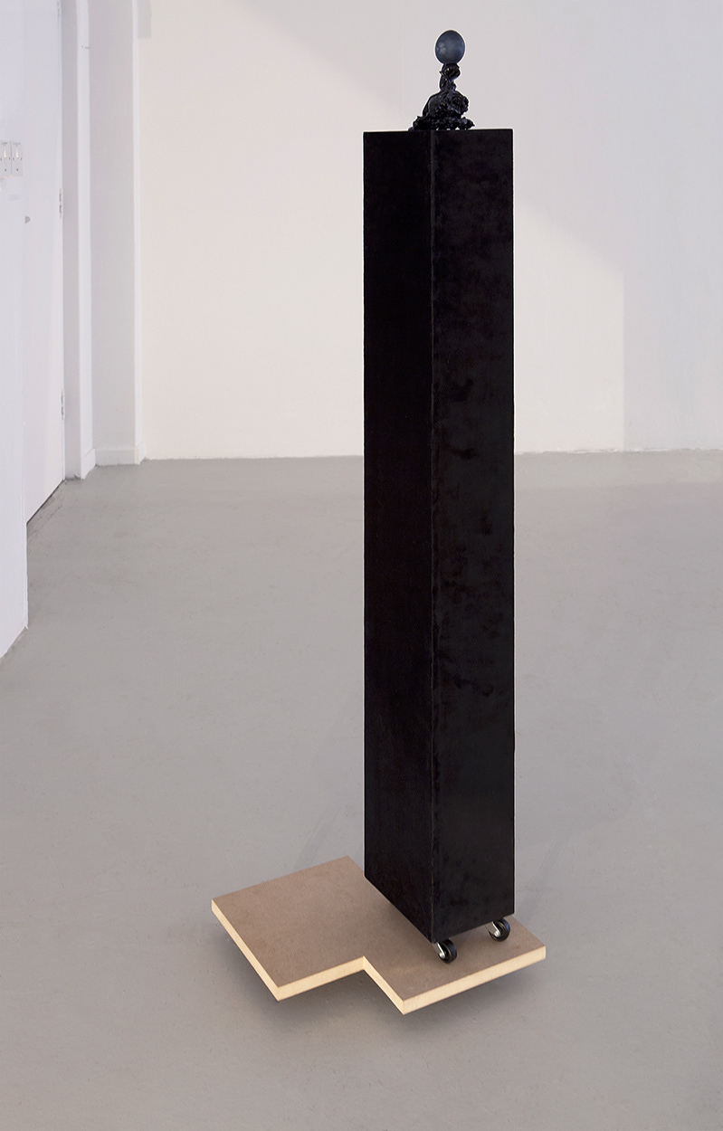 This way round (Meant the Other way), MDF, velvet, acrylic sheet, wax, paint, glue, casters, W 36.5 x D 33.5 x H 143 cm