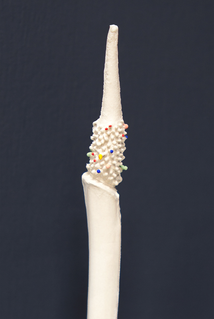 Detail: Down to the ground., Ceramics, clay, sawdust, make-up, dimensions variable
