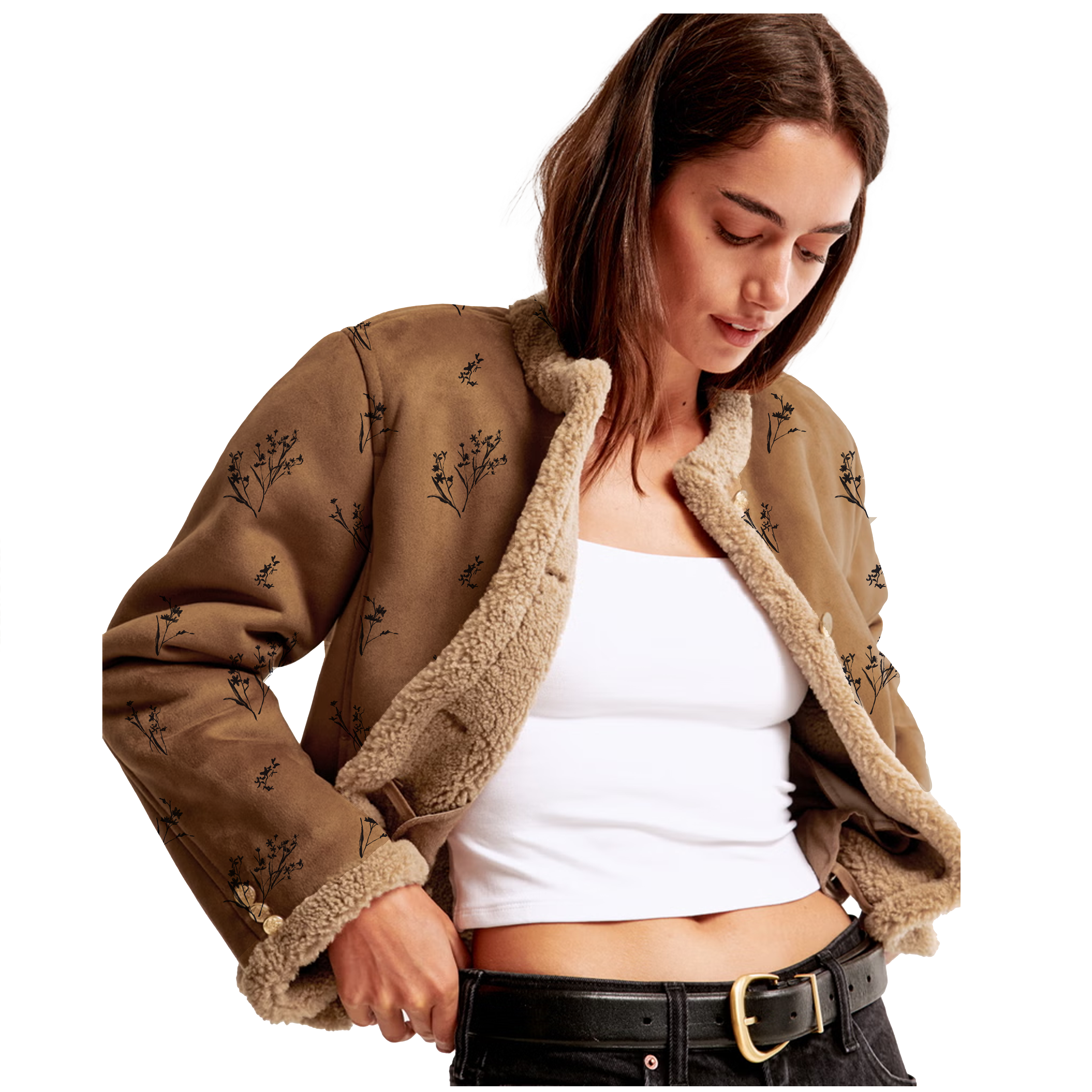 Suade jacket mockup with traditional pattern