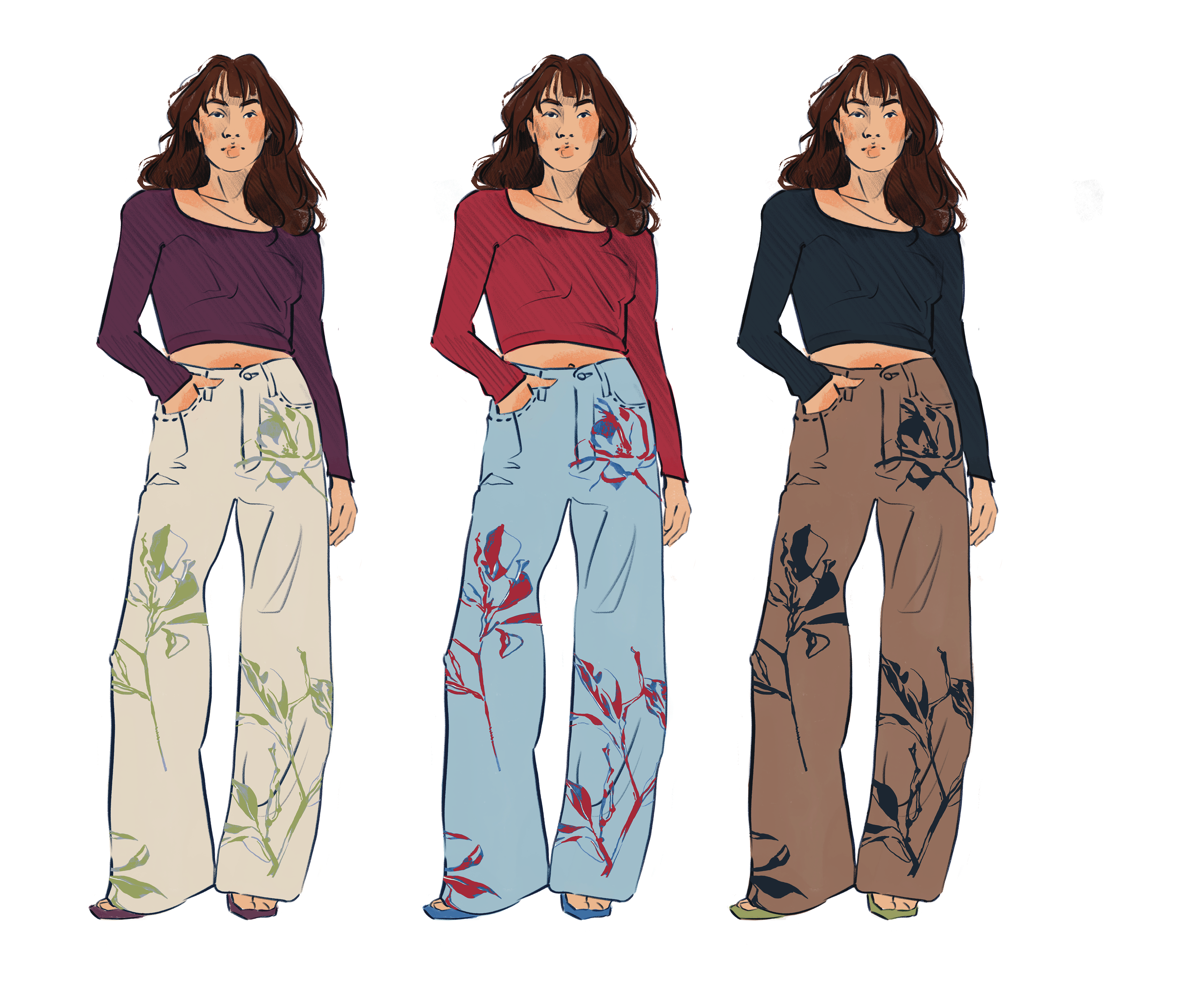 Magnolia print on jeans