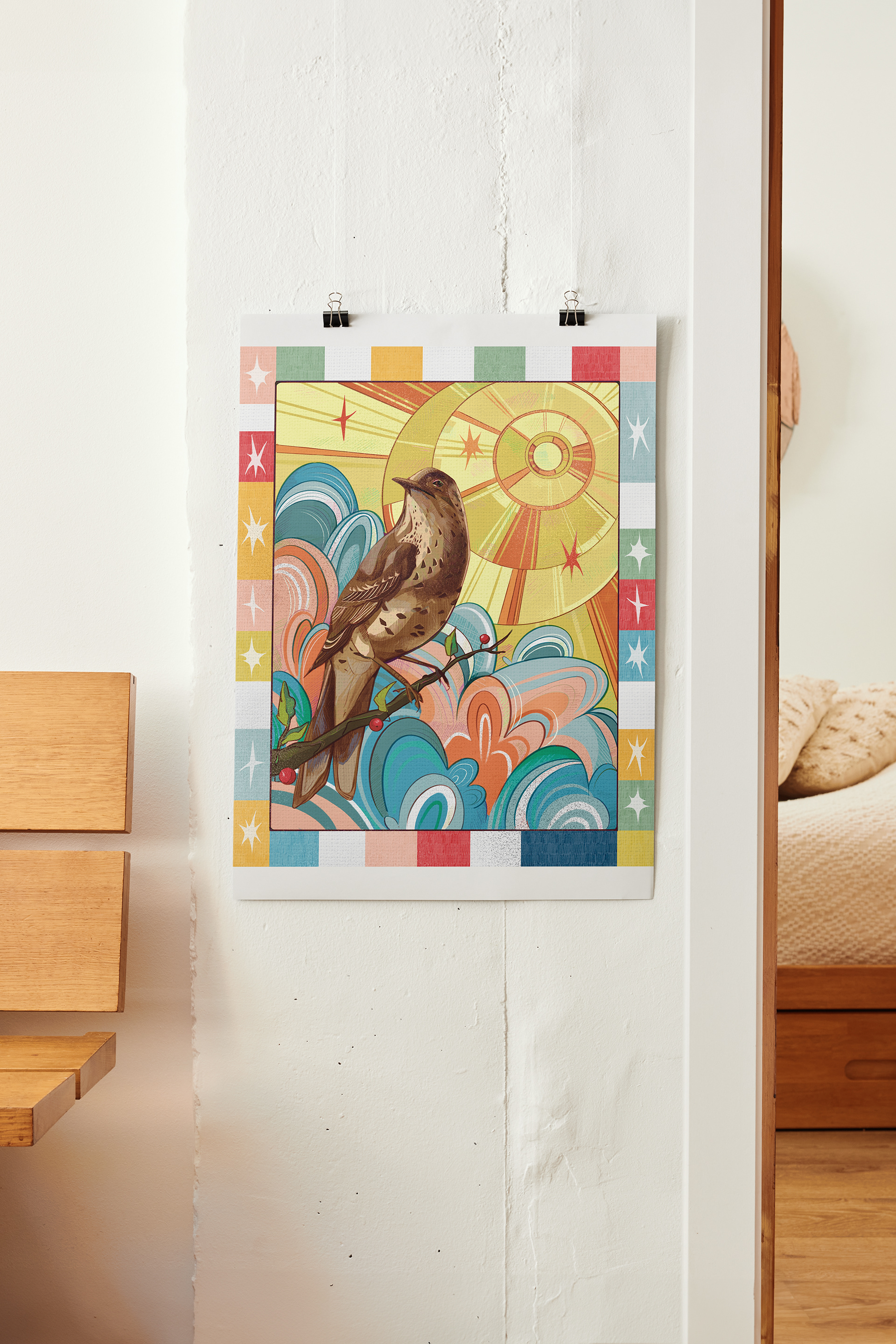 Bird Poster Design on Mockup