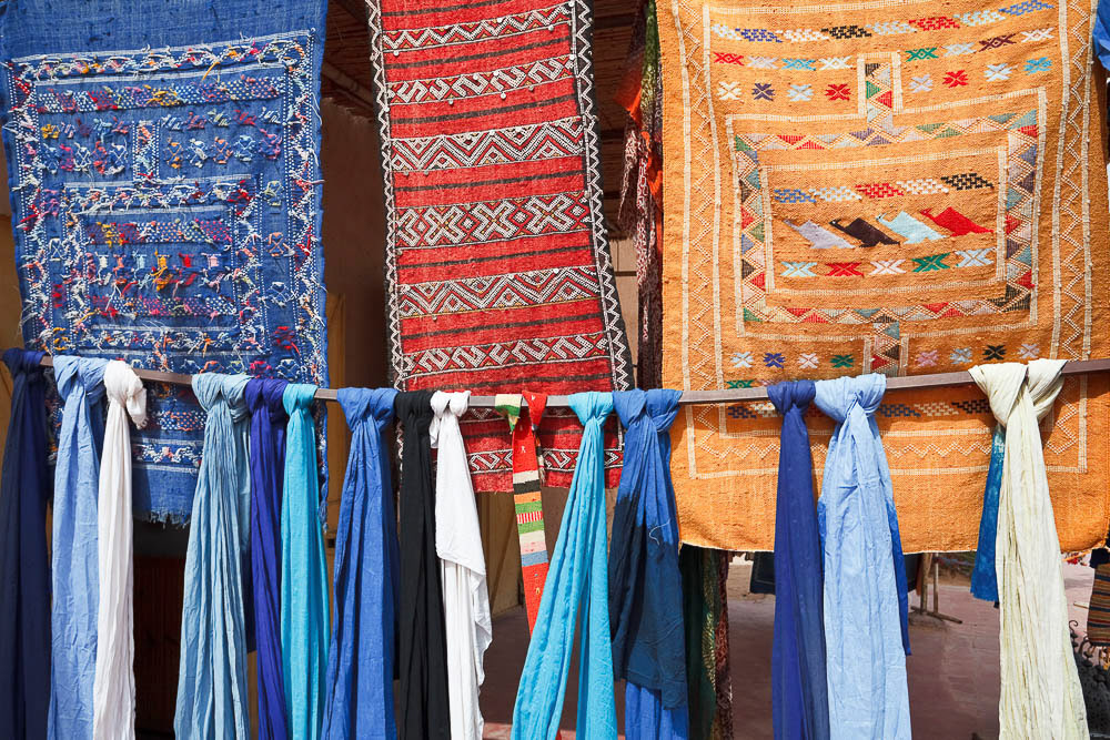 Colorful pieces of fabric in Marakech, Morocco.