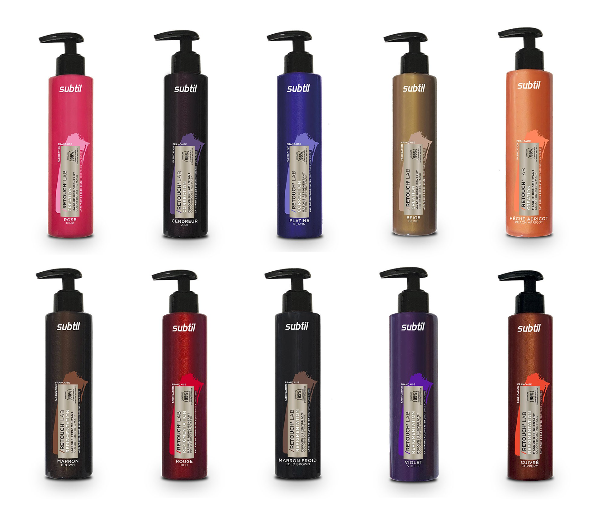Masque repigmentant ROSE, CENDREUR, PLATINE, BEIGE, PÊCHE/ABRICOT MARRON, ROUGE, MARRON FROID, VIOLET, CUIVRE 195 ml : 19,90 €