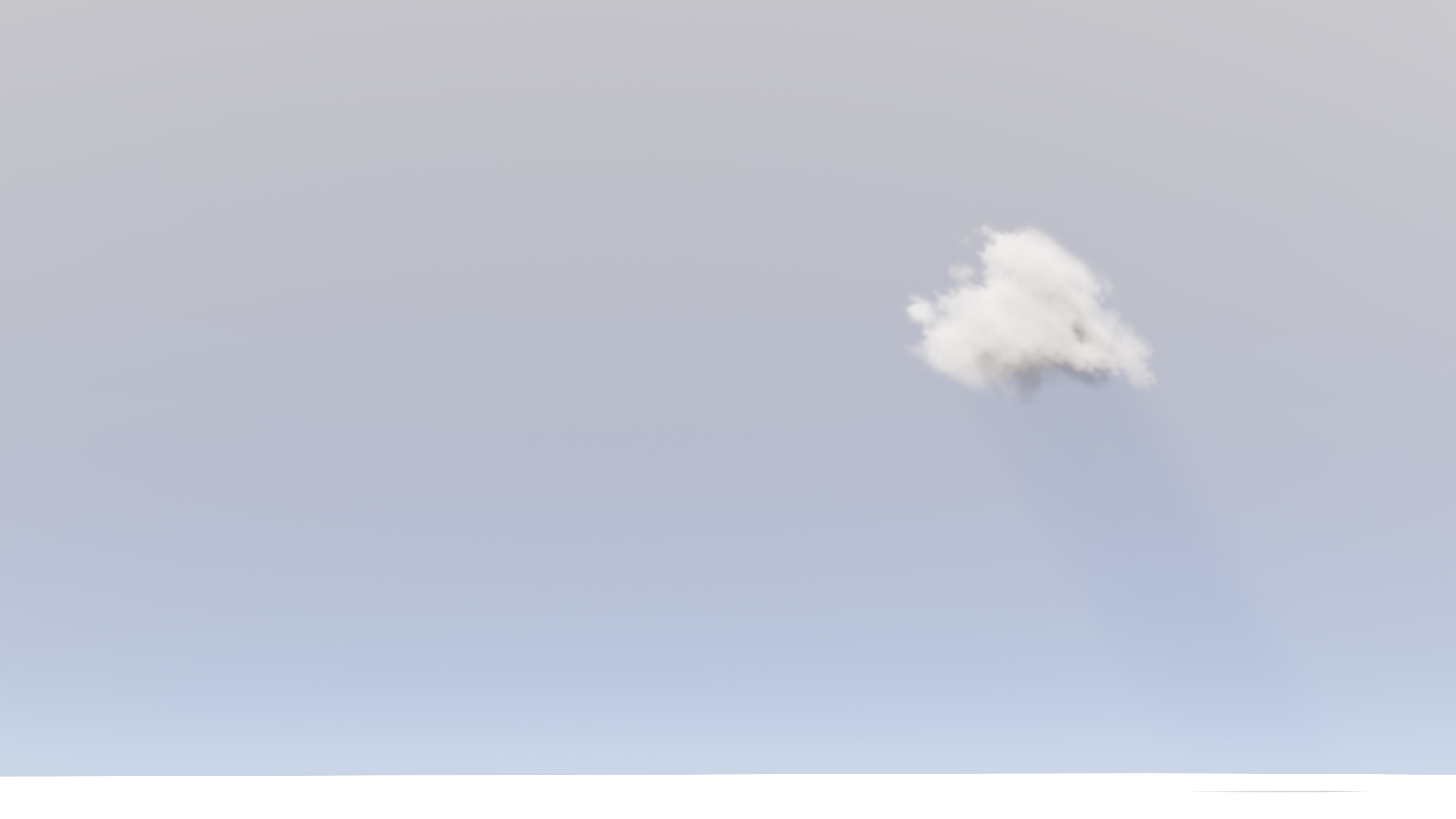 a small volumetric cloud drifting along on a hazy afternoon, crepuscular rays streaming to the white floor below.  Rendered in Blender