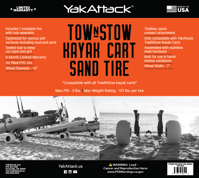 TowNStow Kayak Cart Sand Tire Box Label