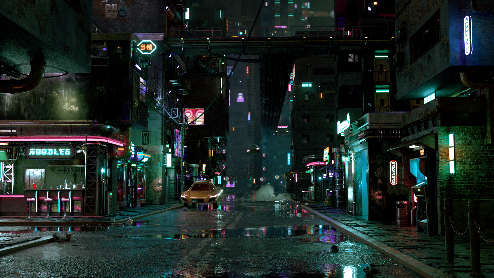 "Cyber Streets" Cyberpunk city built with Kitbash assets
