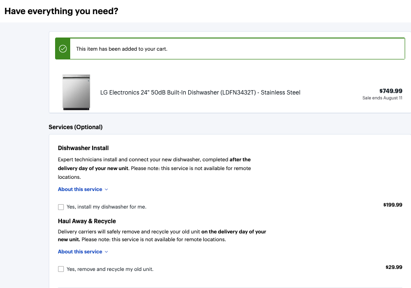 Service Descriptions for In-Home Services, seen on the add-ons page