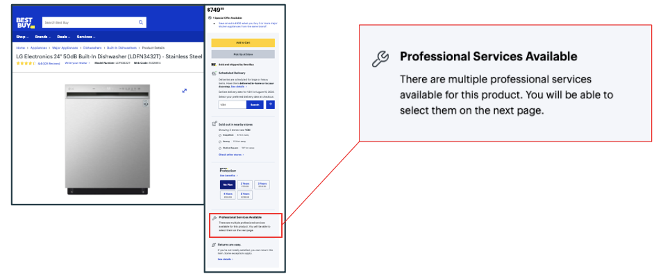 Service Description, seen on the Product Details Page