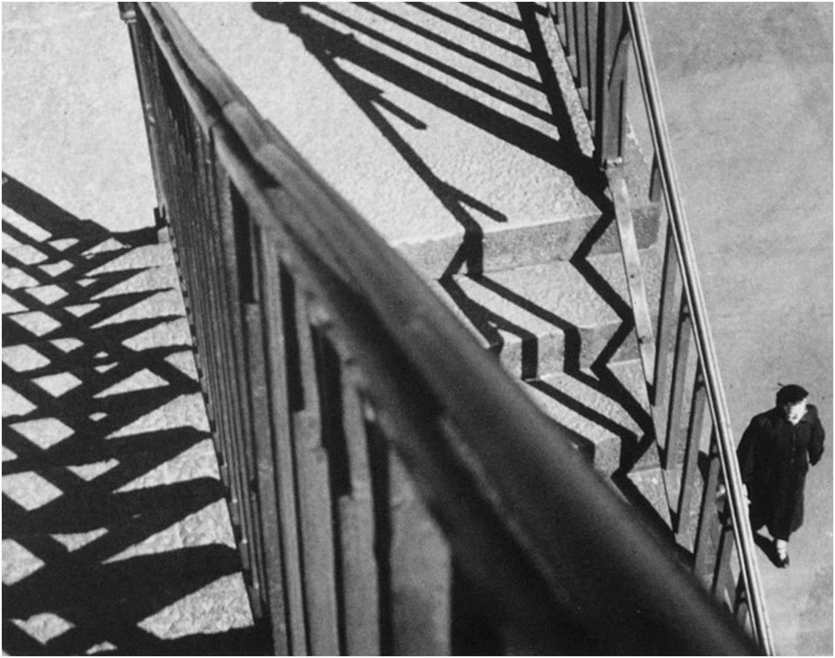 Stairs, Railing, Shadows, and woman, Nw York, 1951
