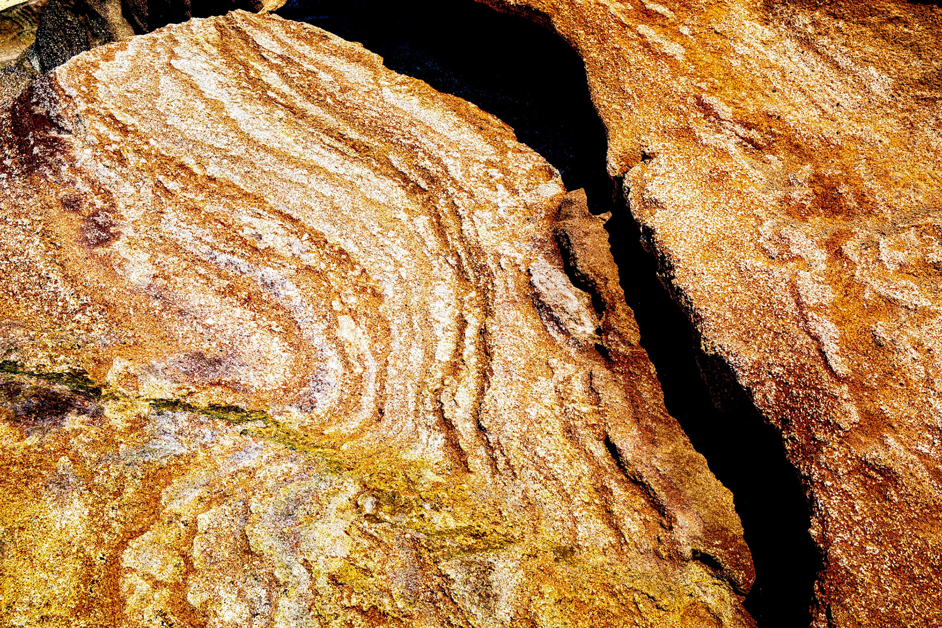 Striped rocks at a beach on the Jandia peninsula.