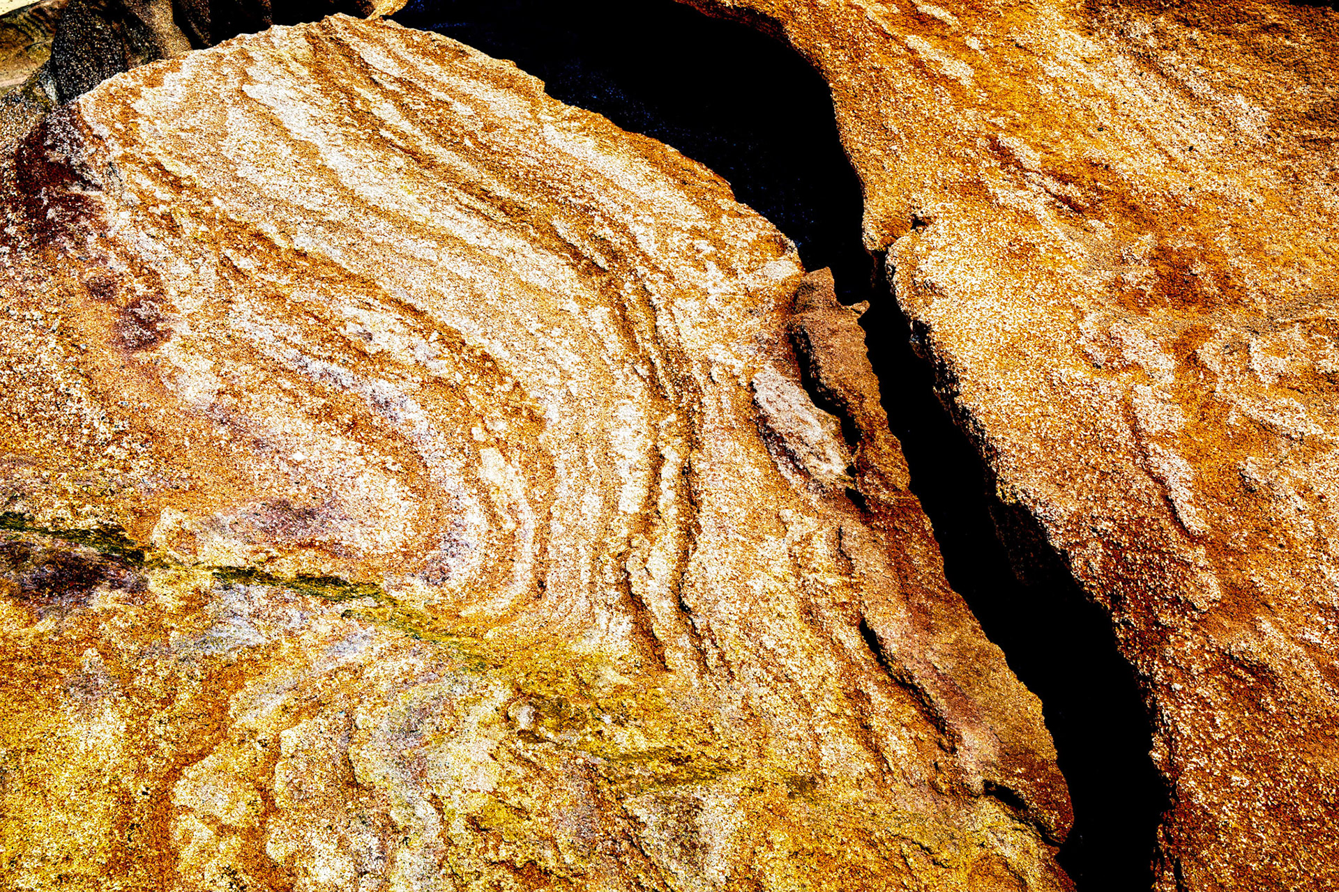 Striped rocks at a beach on the Jandia peninsula.