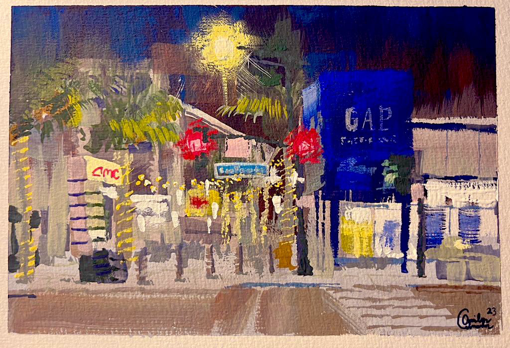 Downtown Burbank - Gouache on Watercolor Paper