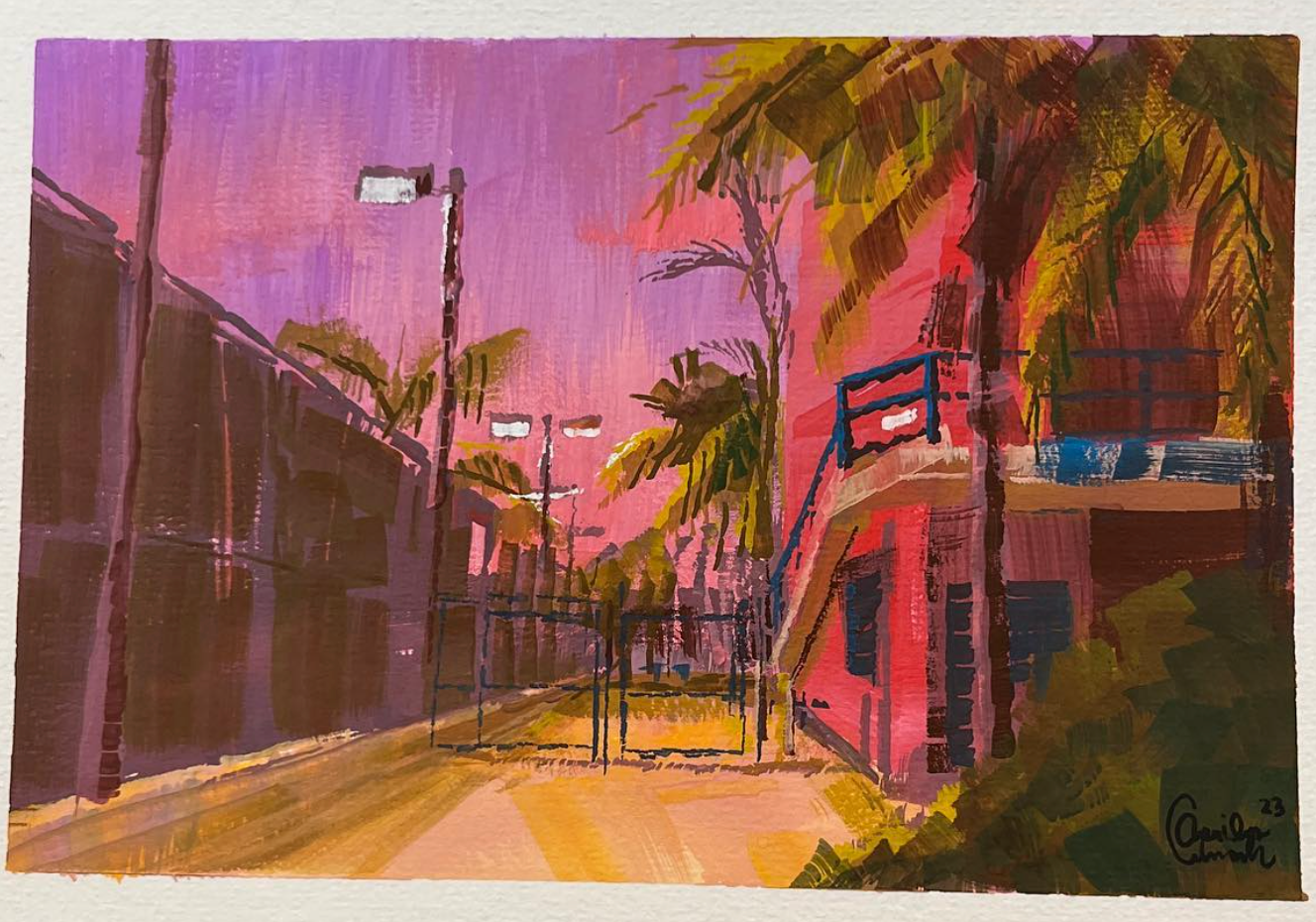 McCambridge Park Tennis Courts - Gouache on Watercolor Paper