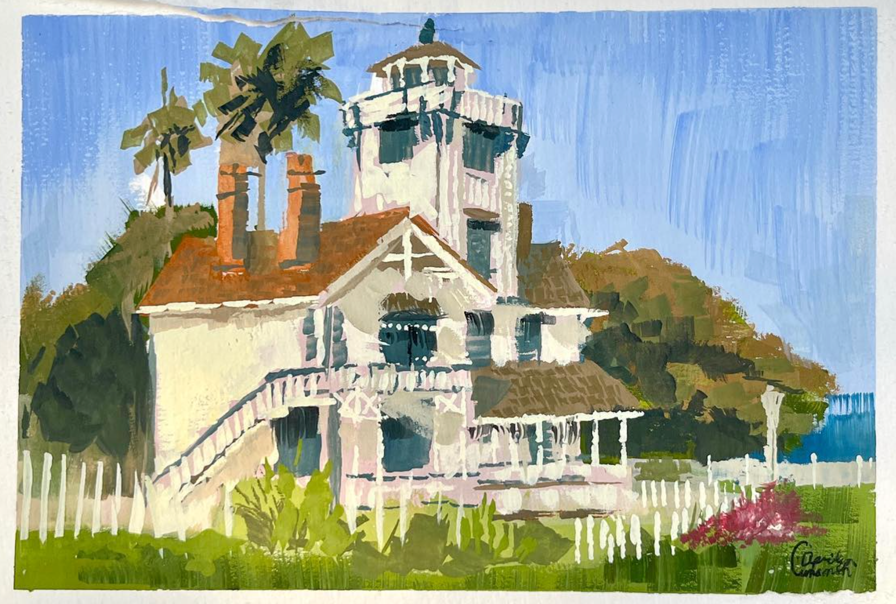 Point Fermin Lighthouse in San Pedro, California - Gouache on Watercolor Paper