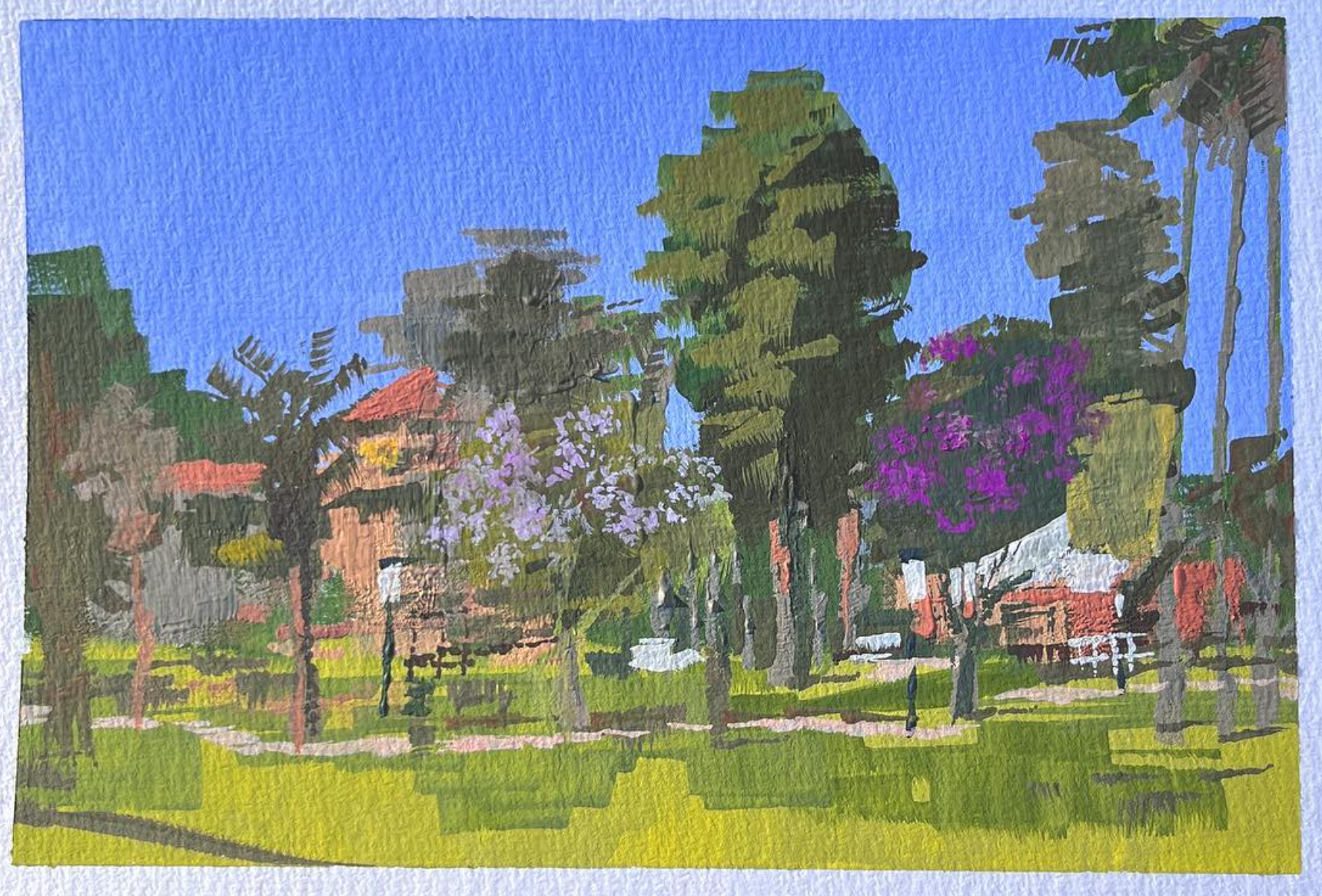 Central Park in Pasadena - Gouache on Watercolor Paper