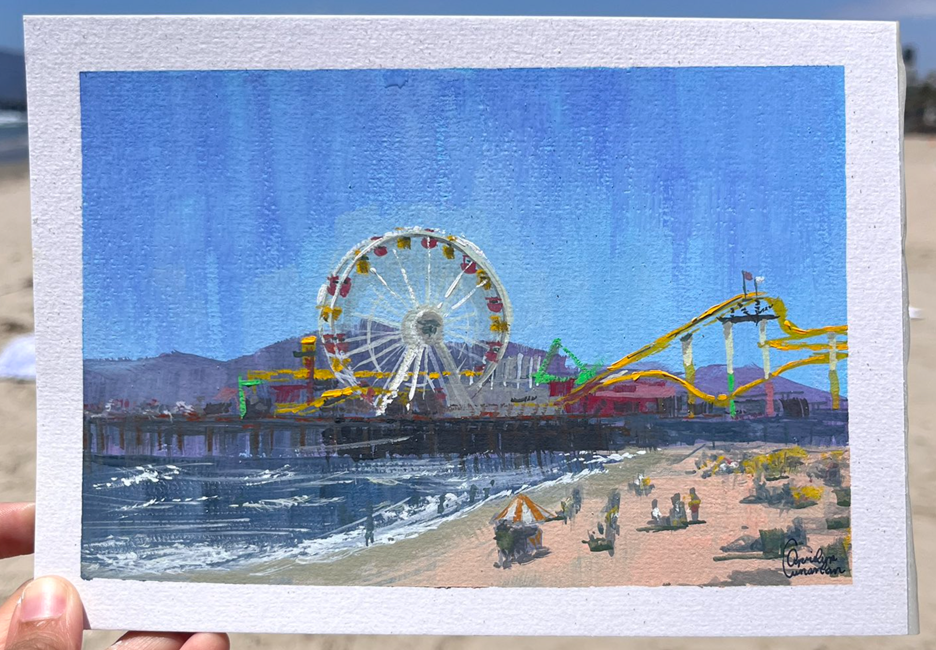 Santa Monica Pier - Gouache on Watercolor Paper