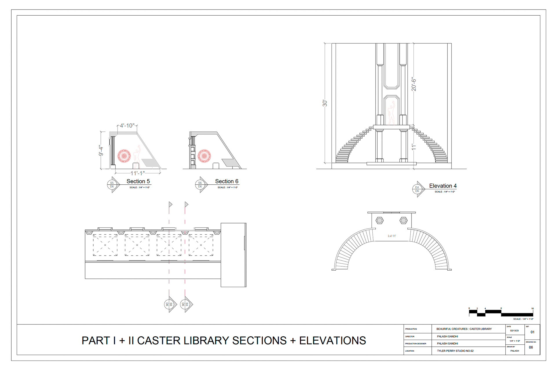 Part I + II Sections + Elevation