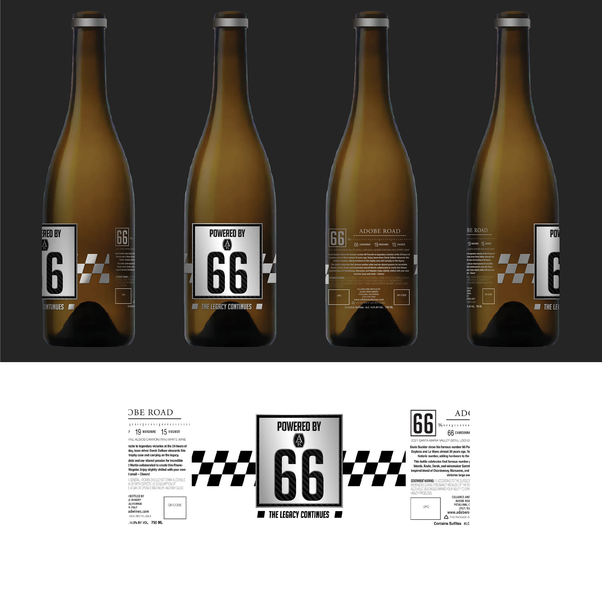 Label Design, Adobe Road Winery, The Racing Series 66. Metal and silkscreen