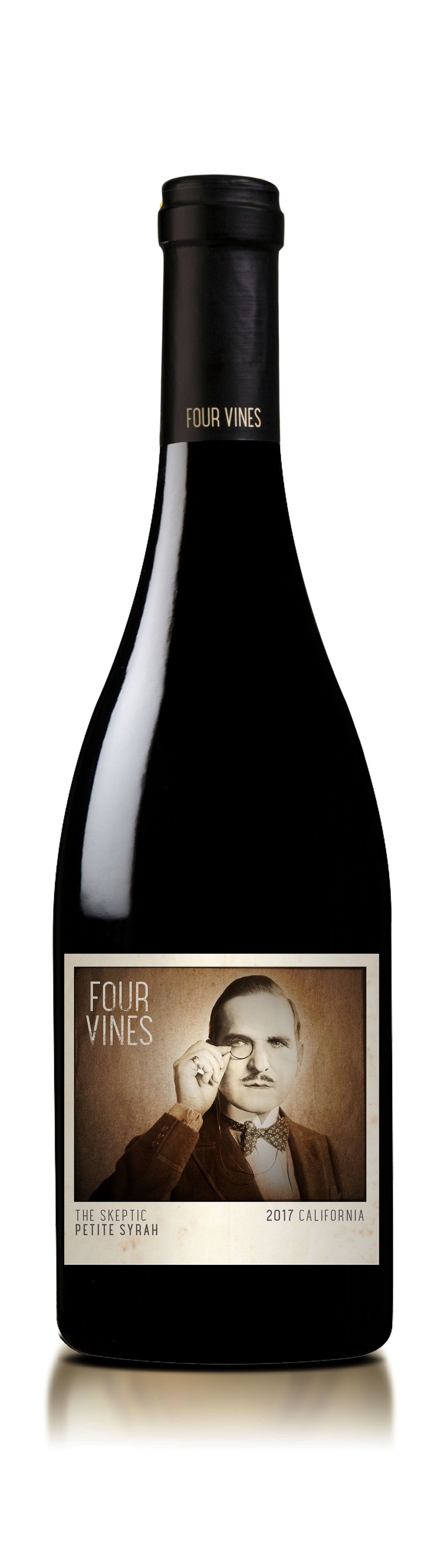 "The Skeptic" Petite Syrah. Brand Extension for Four Vines Winery.
