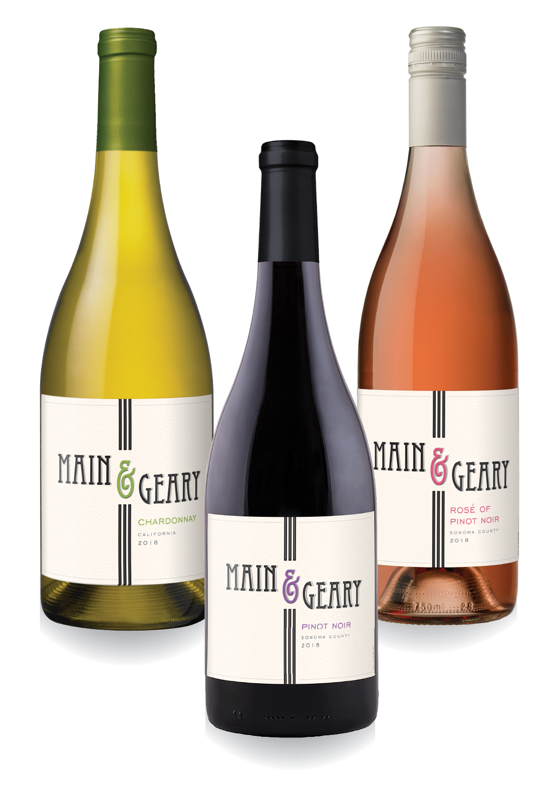 Redesign of BevMo's Flagship Main & Geary Label. New capsules and new labels for 6 varietals.