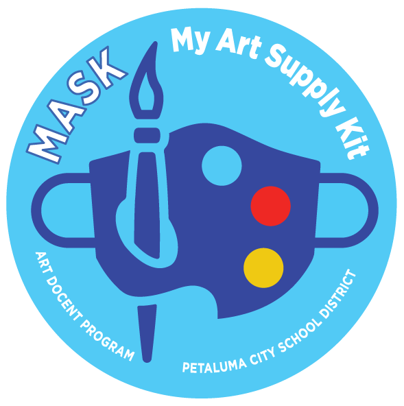 Fundraiser logo to raise money for home art supplies for Petaluma students, K-8
