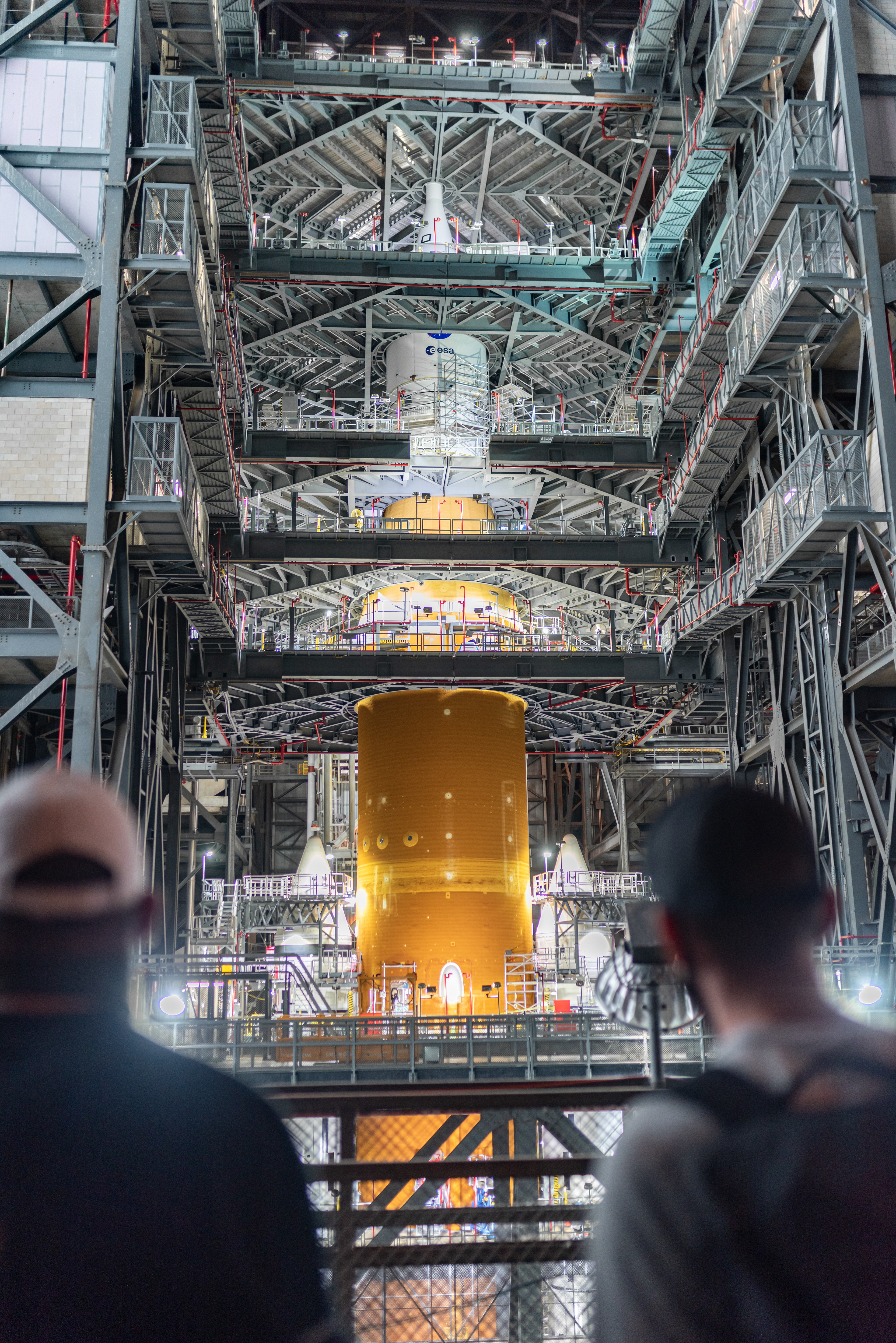 December 2021- Memebers of the media are brought in to the Vehicle Assembly Building to photograph the fully stacked SLS rocket.