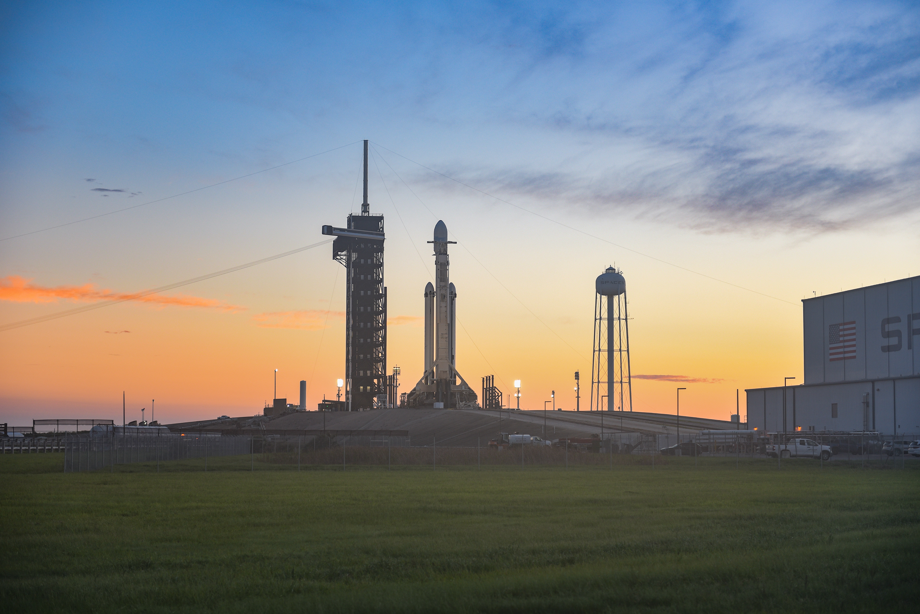 Falcon Heavy is seen at sunrise on June 25, 2024.