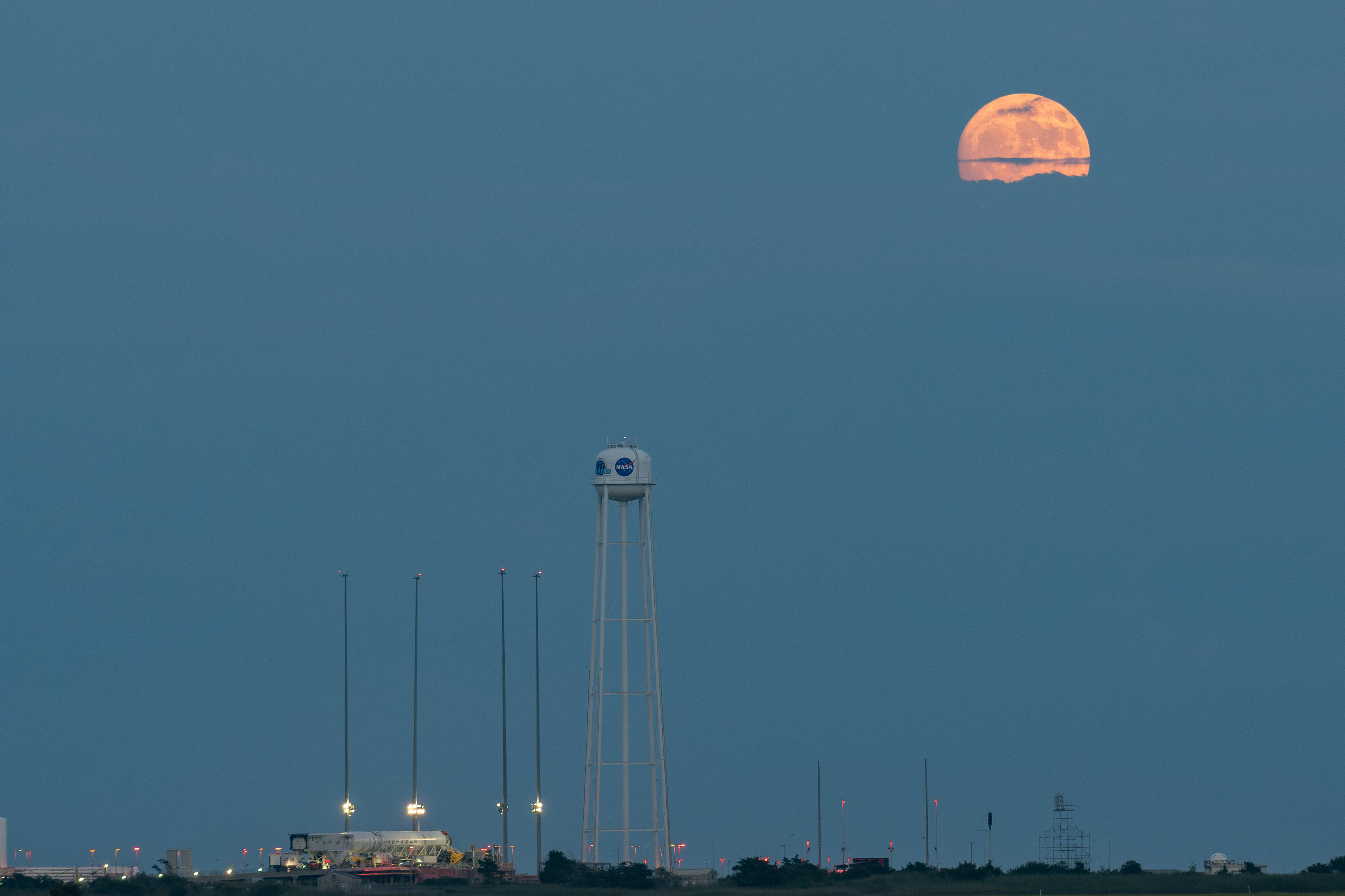 Moonrise over a horizontal Antares 230+ on July 31, 2023.