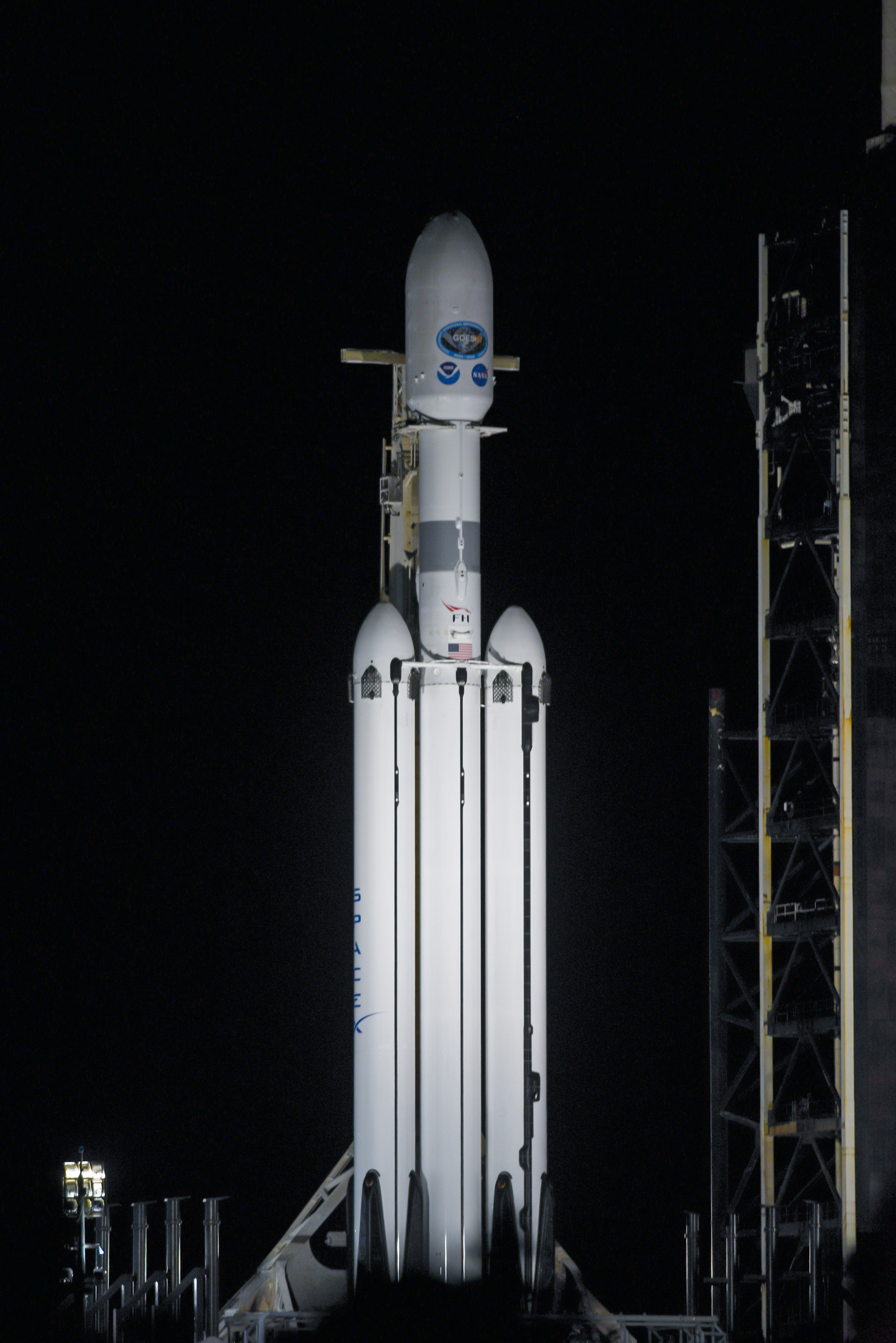Falcon Heavy is seen at around 5:15AM on June 25, 2024 at LC-39A.