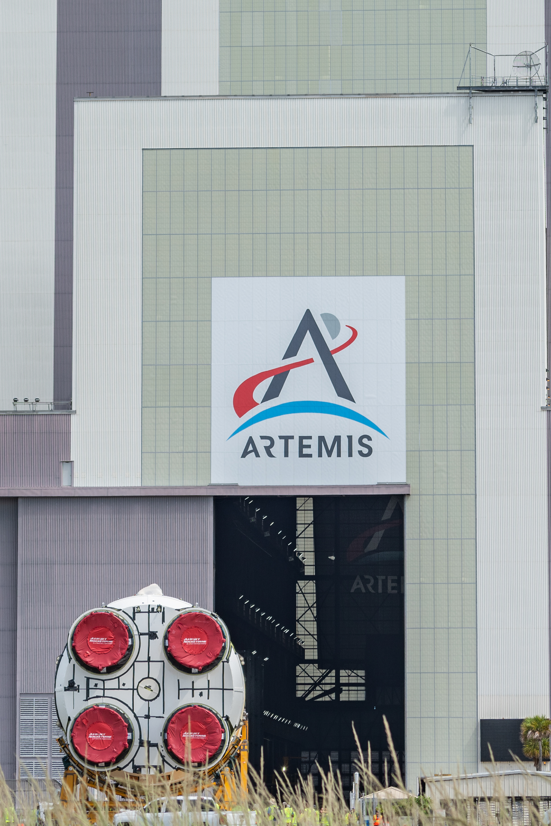 July 2024- SLS Core Stage 2 is offloaded from NASA's Pegasus Barge and transported to the Vehicle Assembly Building.