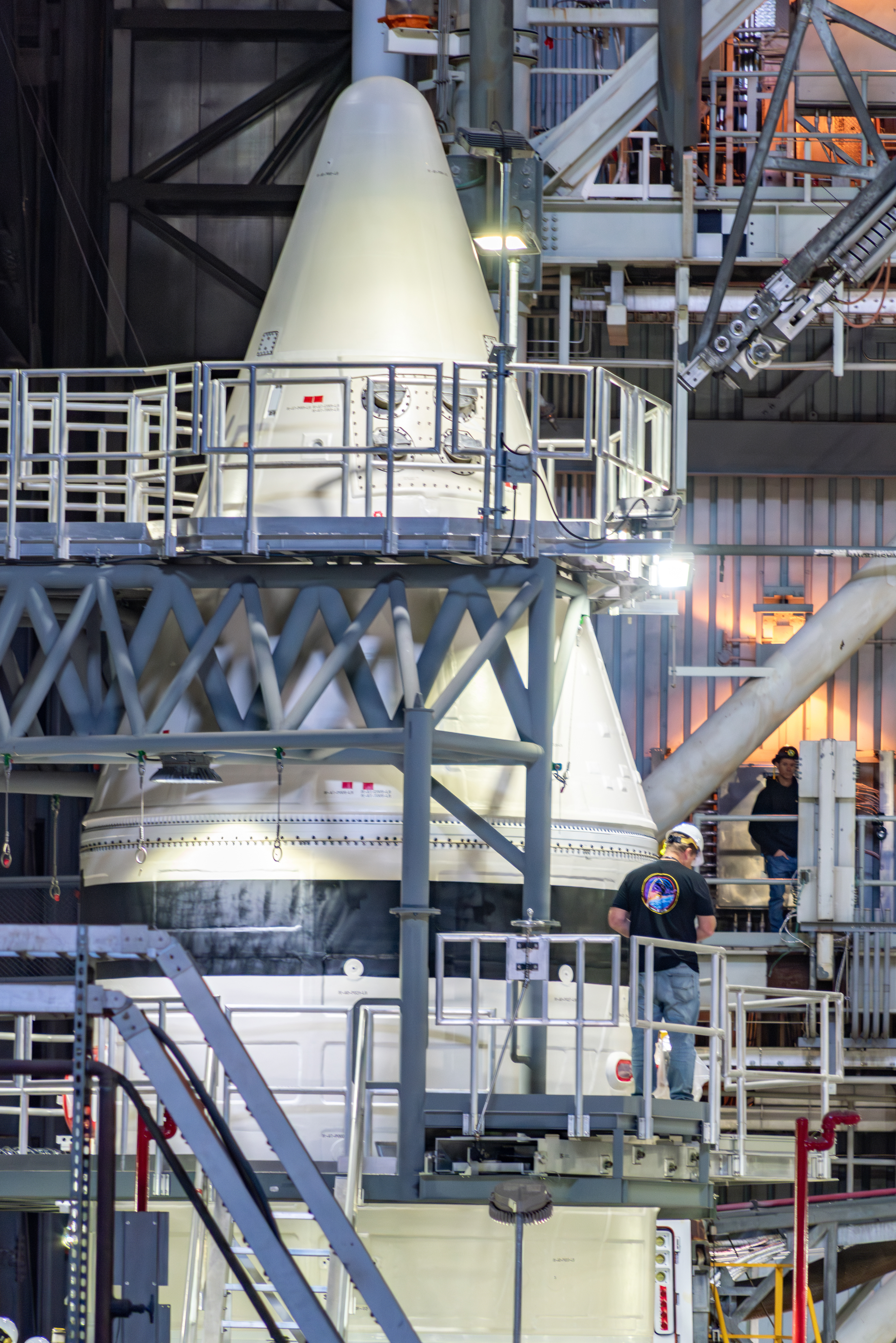 March 2025- An employee is seen working on the left SRB of SLS.