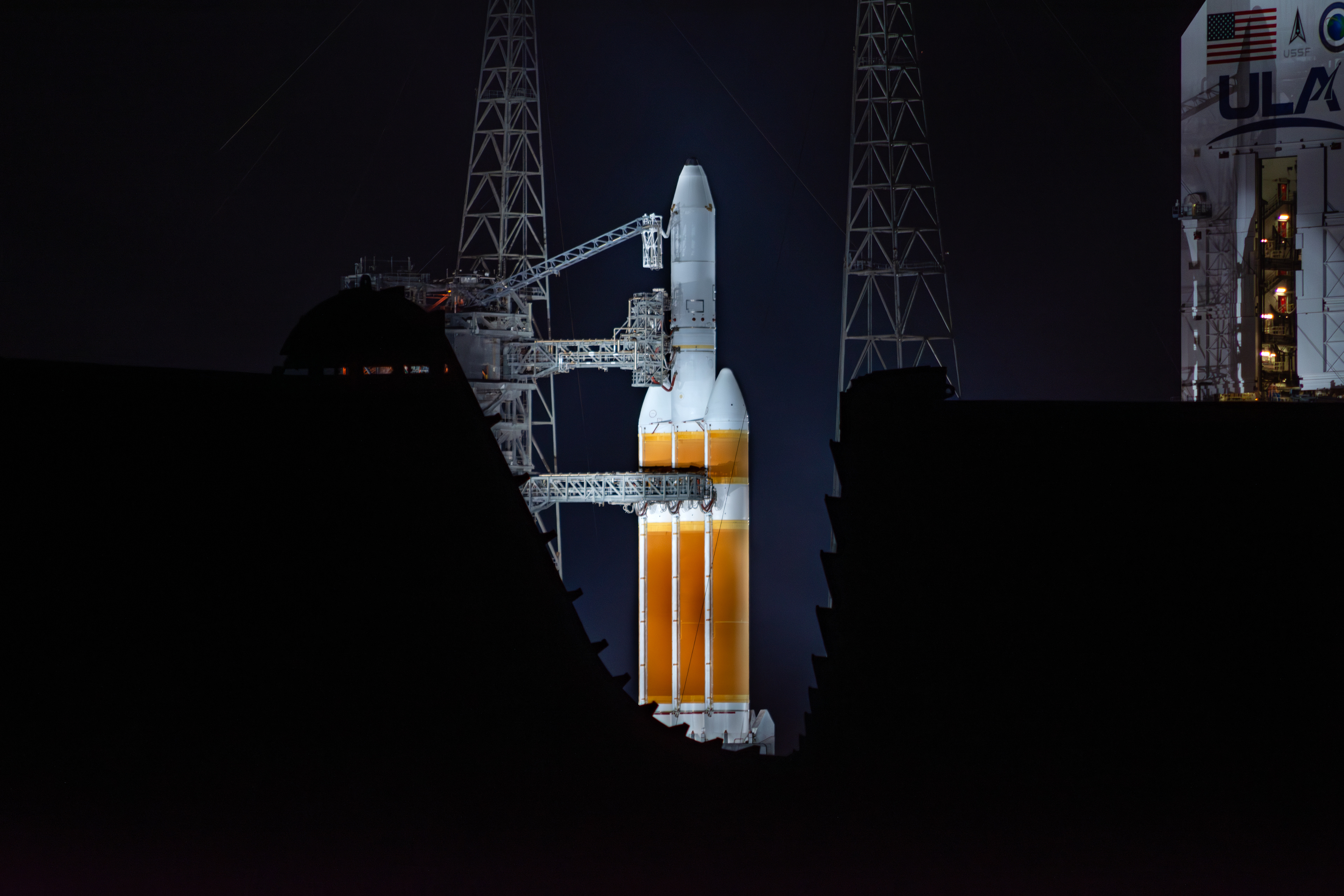 In the early hour of March 28th, ULA rolled back the Mobile Support Tower (MST) to reveal their final Delta IV Heavy rocket.