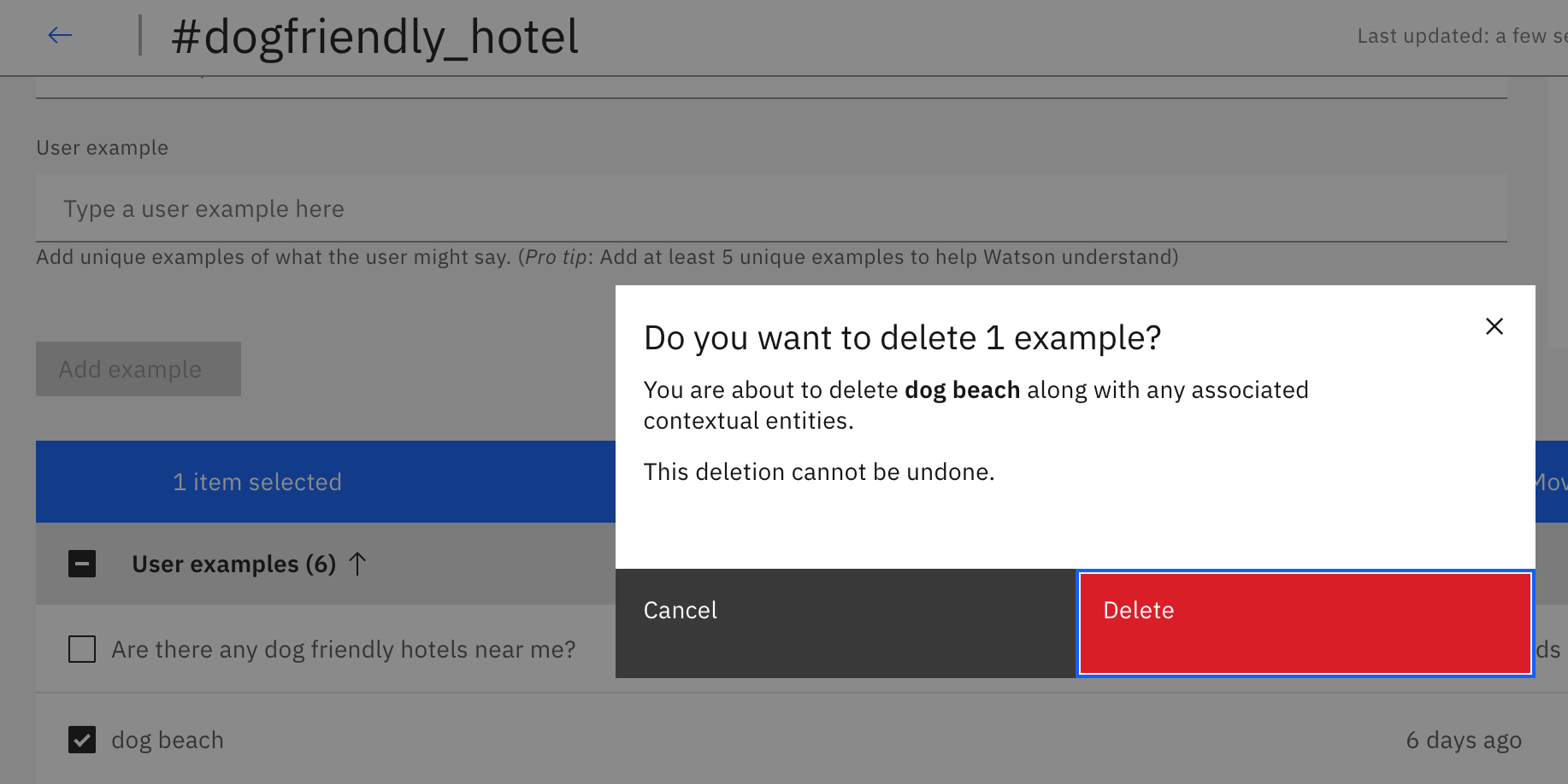 Thanks to IBM Watson analytics I was able to spot problems like here: #dog_beach was included in #dog_hotel and confused the chatbot