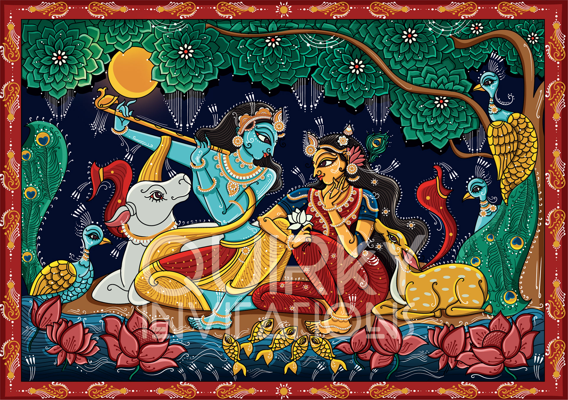 Quirky Indian Wedding Invitations Radha Krishna Orissa Pattachitra