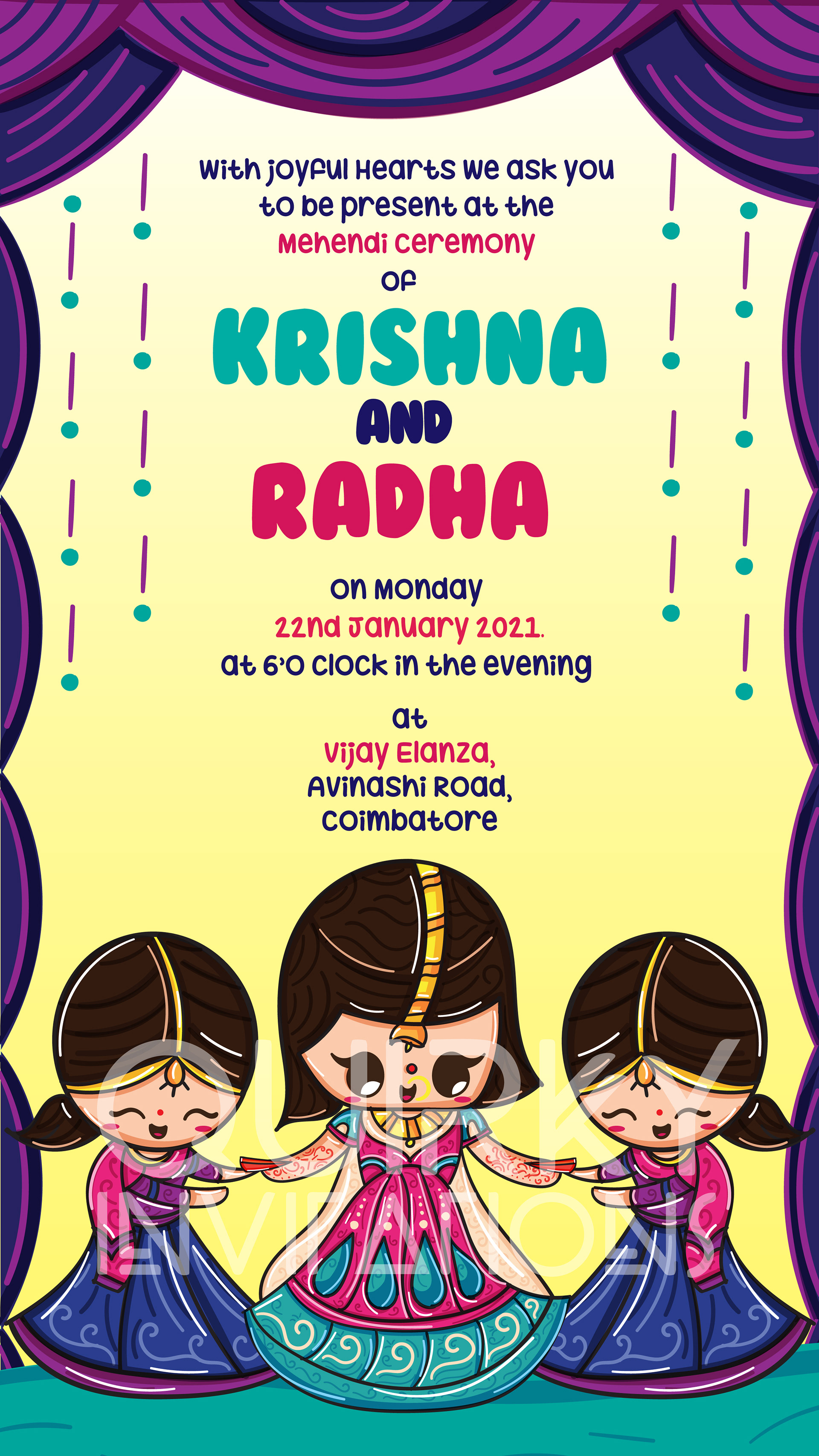 Quirky Indian Wedding Invitations - Mehendi Function