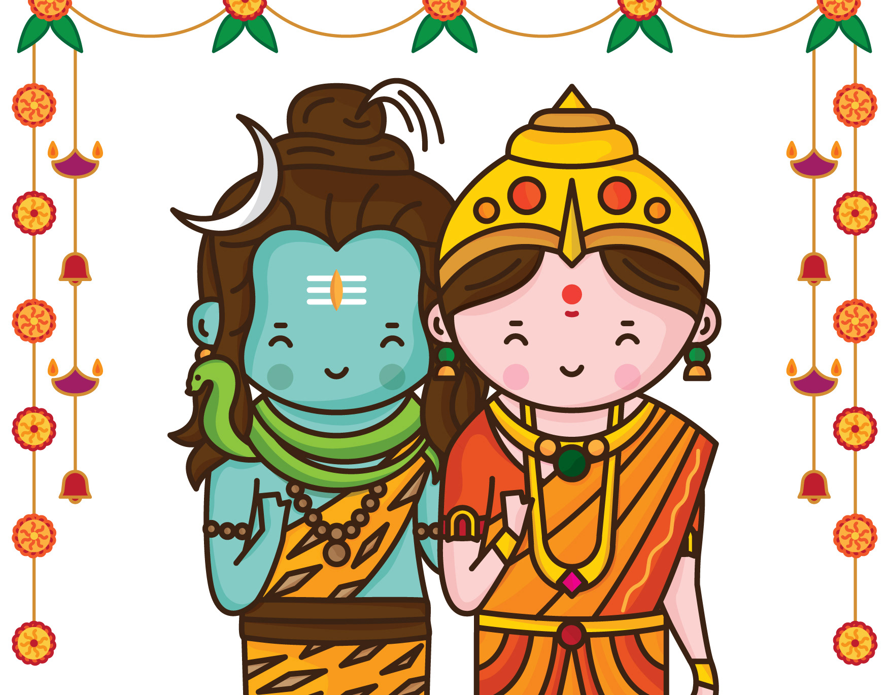 Quirky Indian Wedding Invitations - Shiva Parvathi - Cute Couple Collection