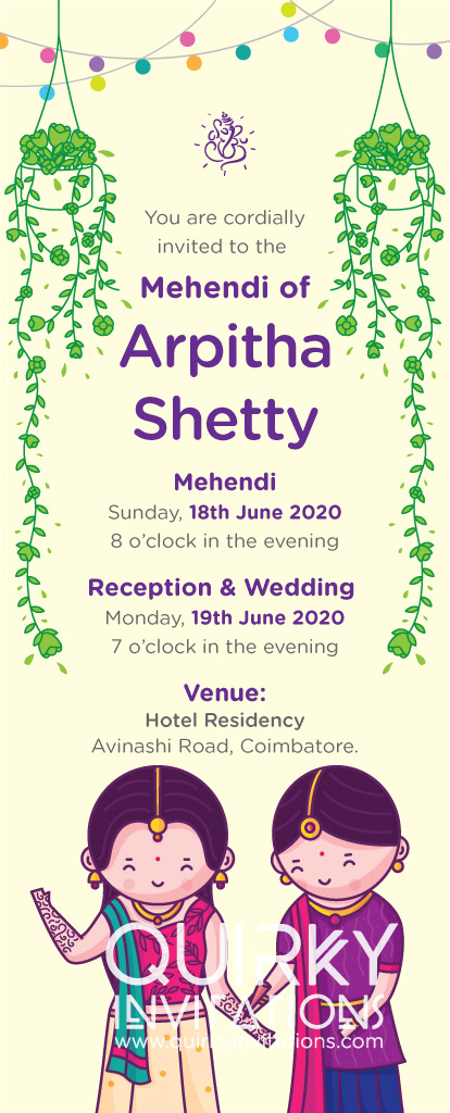 Quirky Indian Wedding Invitations - Mehendi Ceremony - Cute Couple  Collection