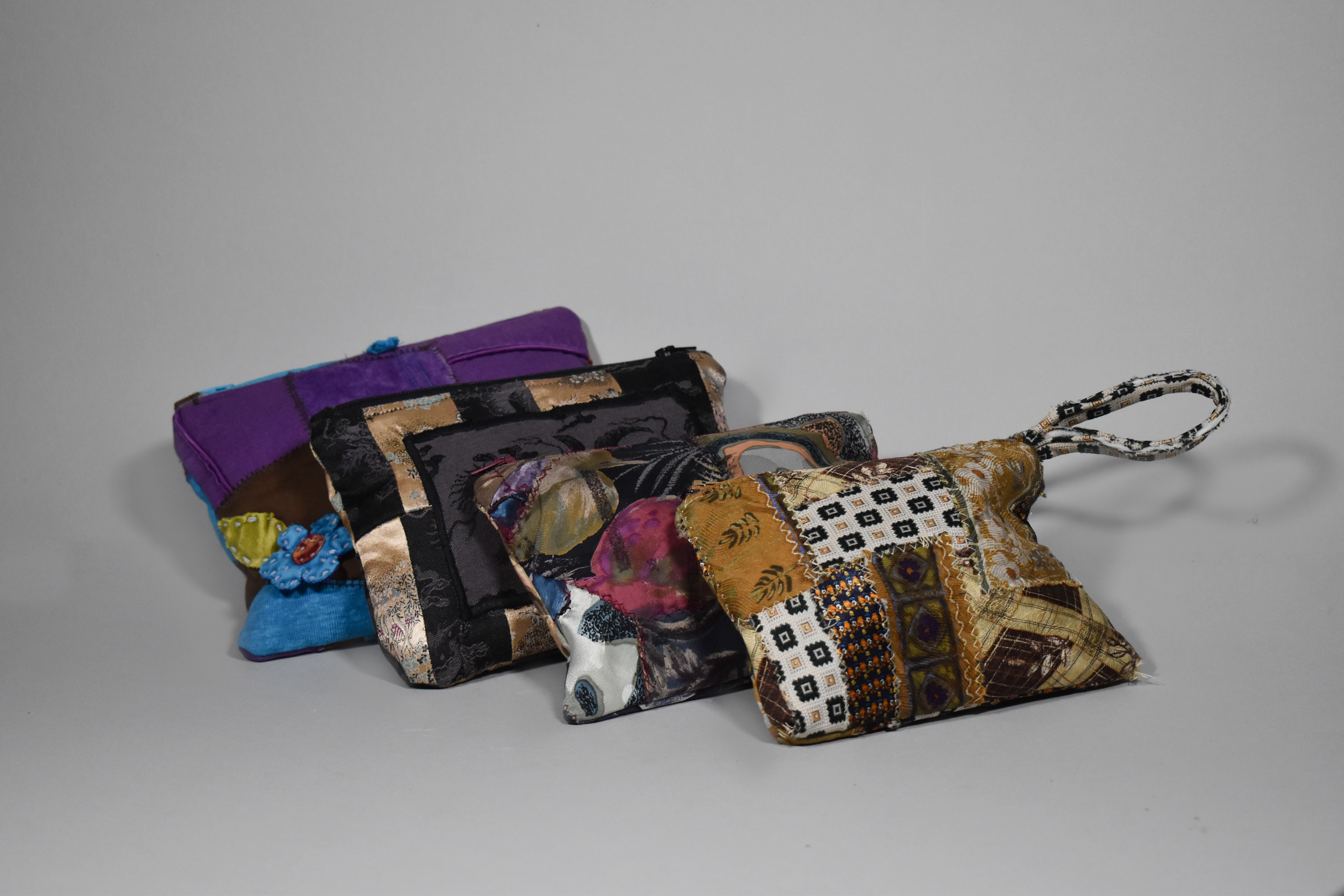 Small bags, 2023, Thrifted fabric, thread, zipper, Ellicott City MD