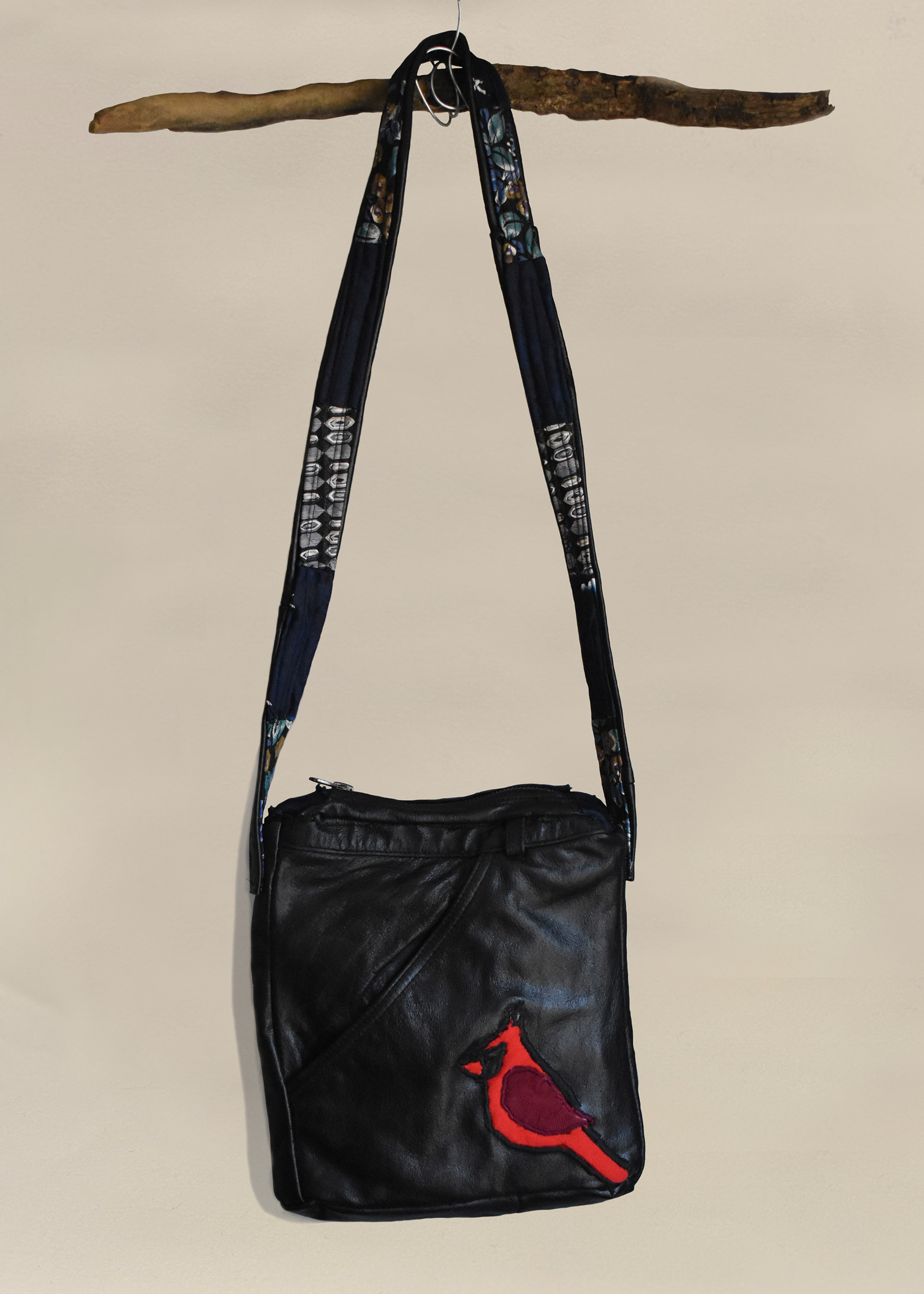 Cardinal Purse for Nana, 2023, thrifted leather, shirt and ties from my Papa, Ellicott city MD