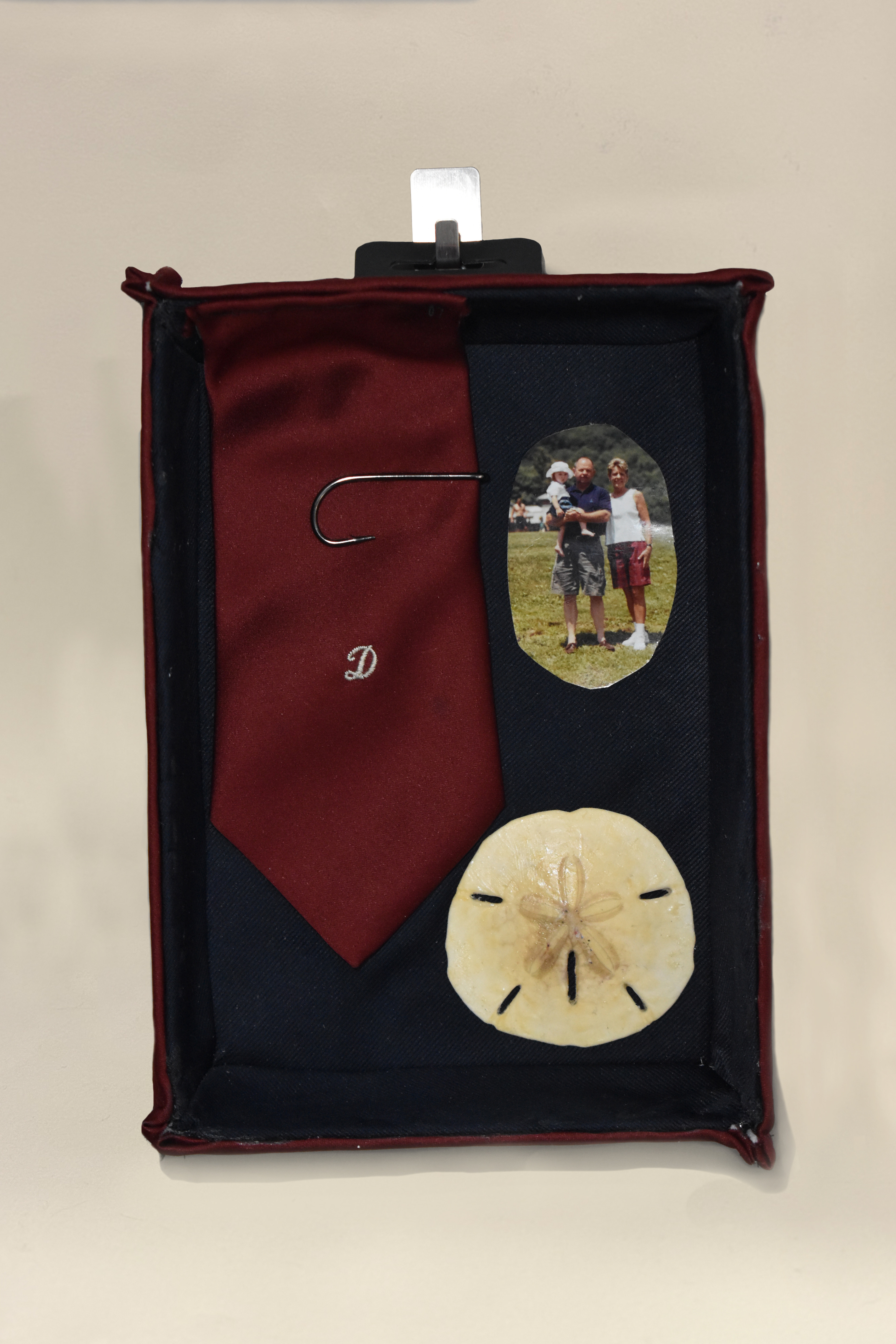 Shrine of Papa for My Nana, 2025, Papa's ties, seashells, old photograph of me, my Nana and Papa, Ellicott City MD