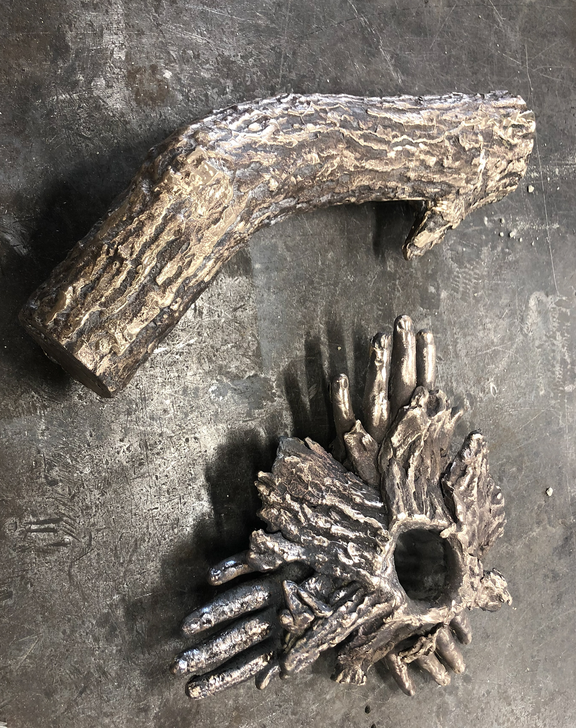 Untitled, 2021, Bronze cast of tree and hands welded together, Salisbury University MD