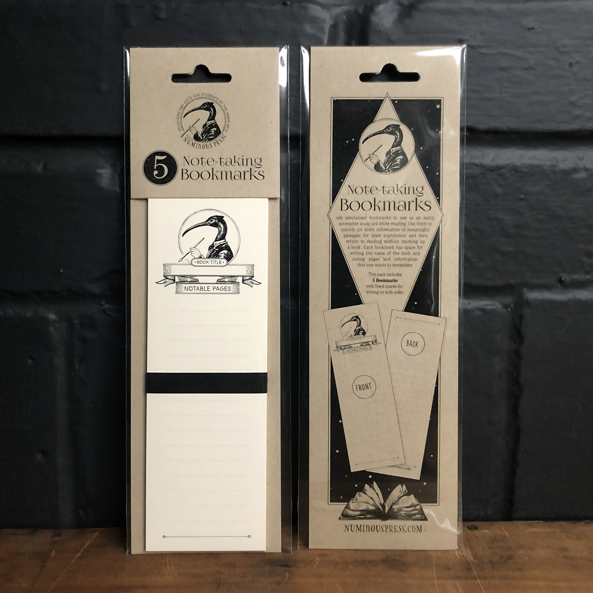 Note-taking Bookmark with Thoth imagery in packaging