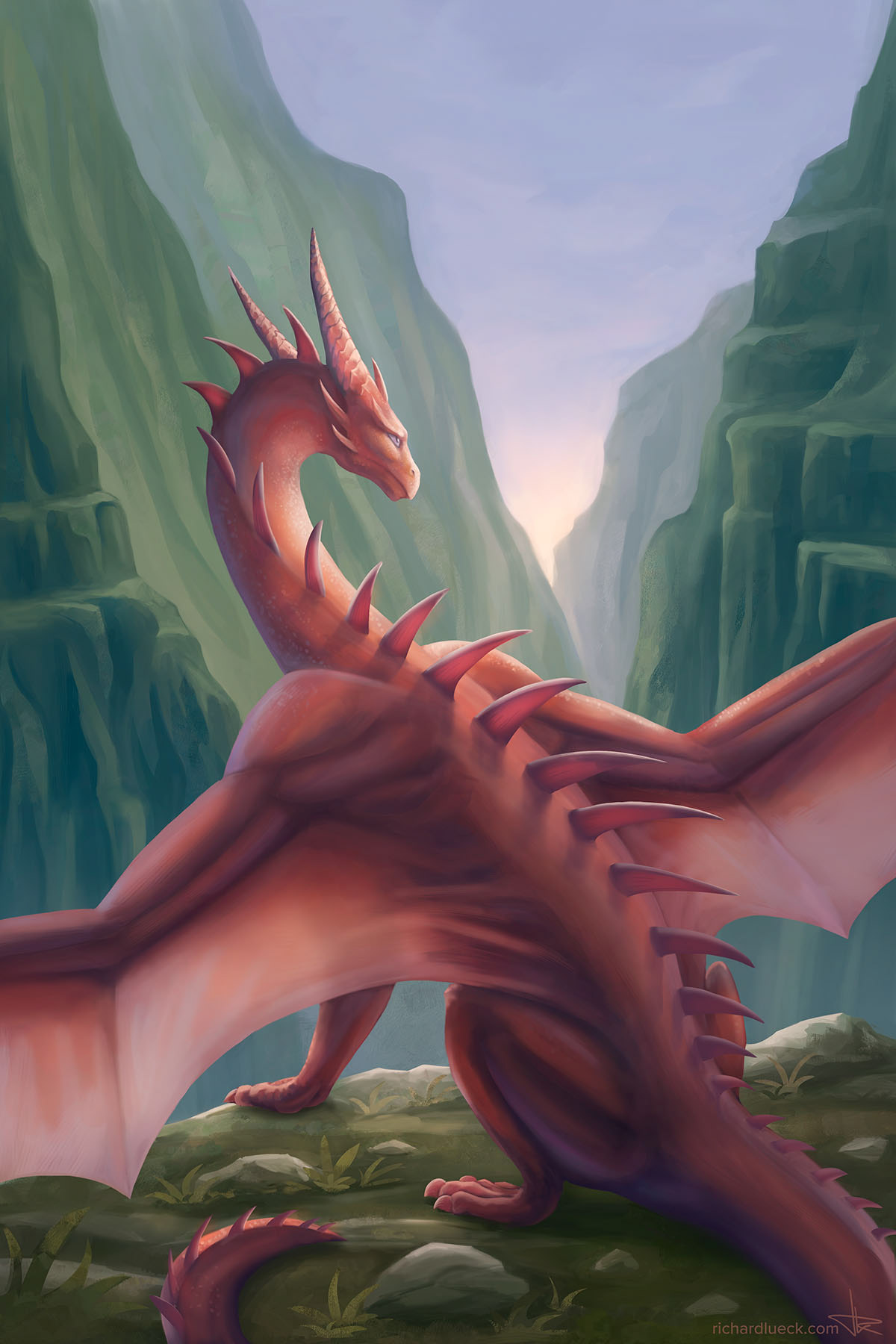 dragon sitting in front of ravine