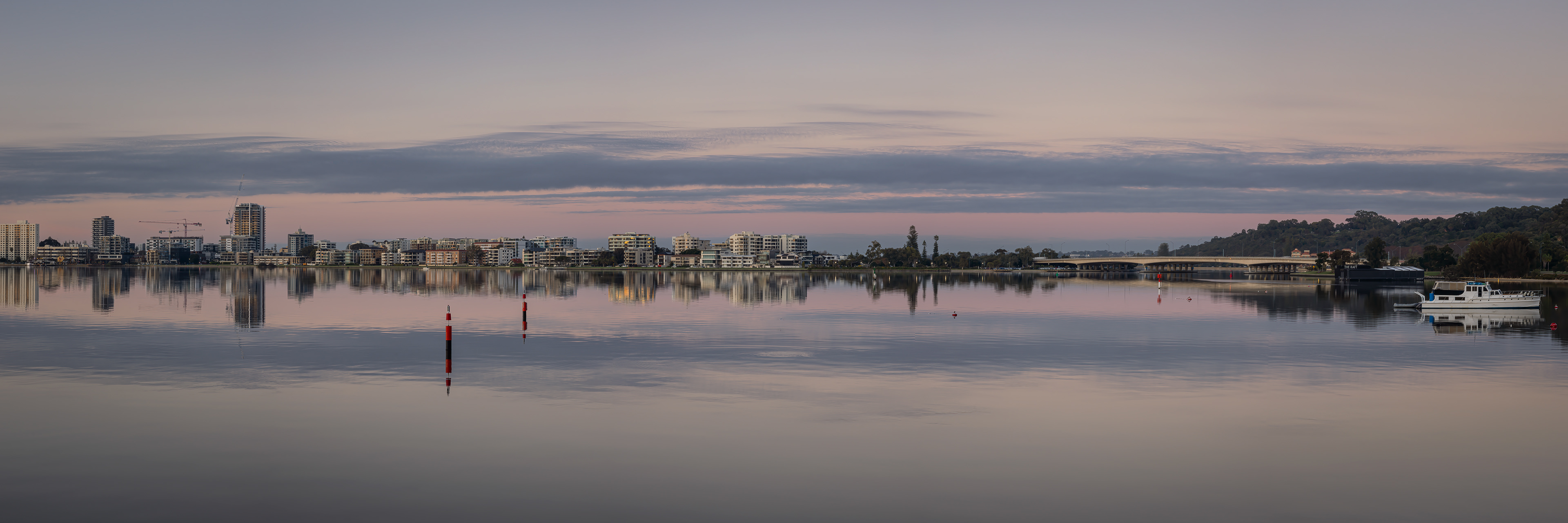 Panoramic image of South Perth in Western Australia at sunrise.